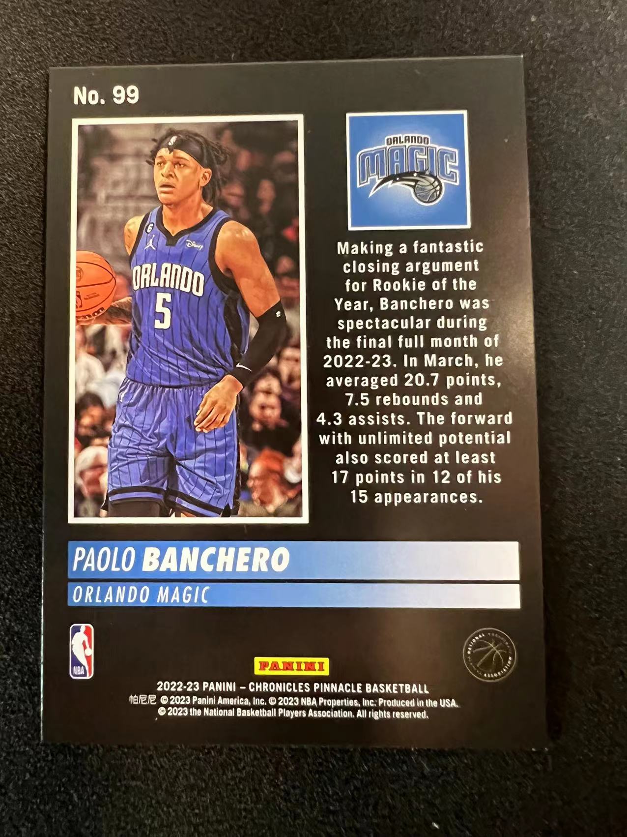 Panini Chronicles Pinnacle Paolo Banchero Rc