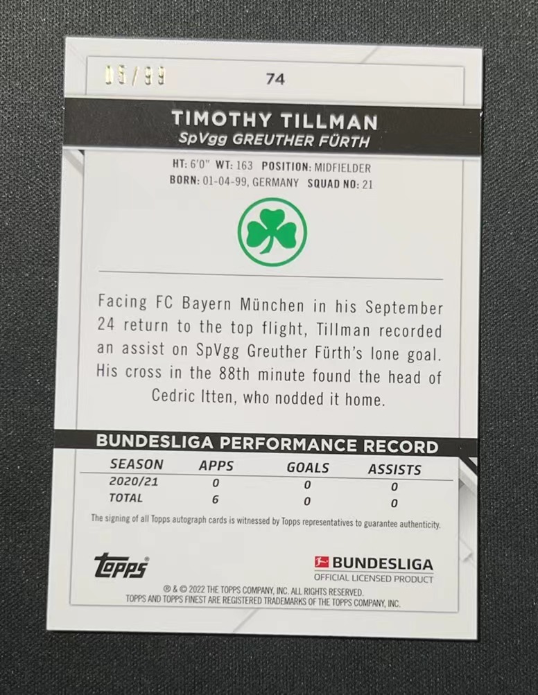 Topps Finest Timothy Tillman Rc