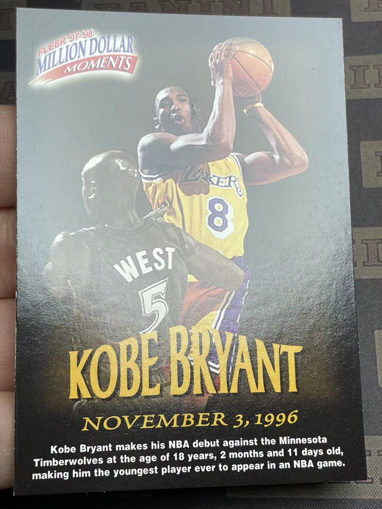 1997 98 Fleer Kobe Bryant 湖人 科比布莱恩特 黑曼巴 million dollar moments 经典老卡