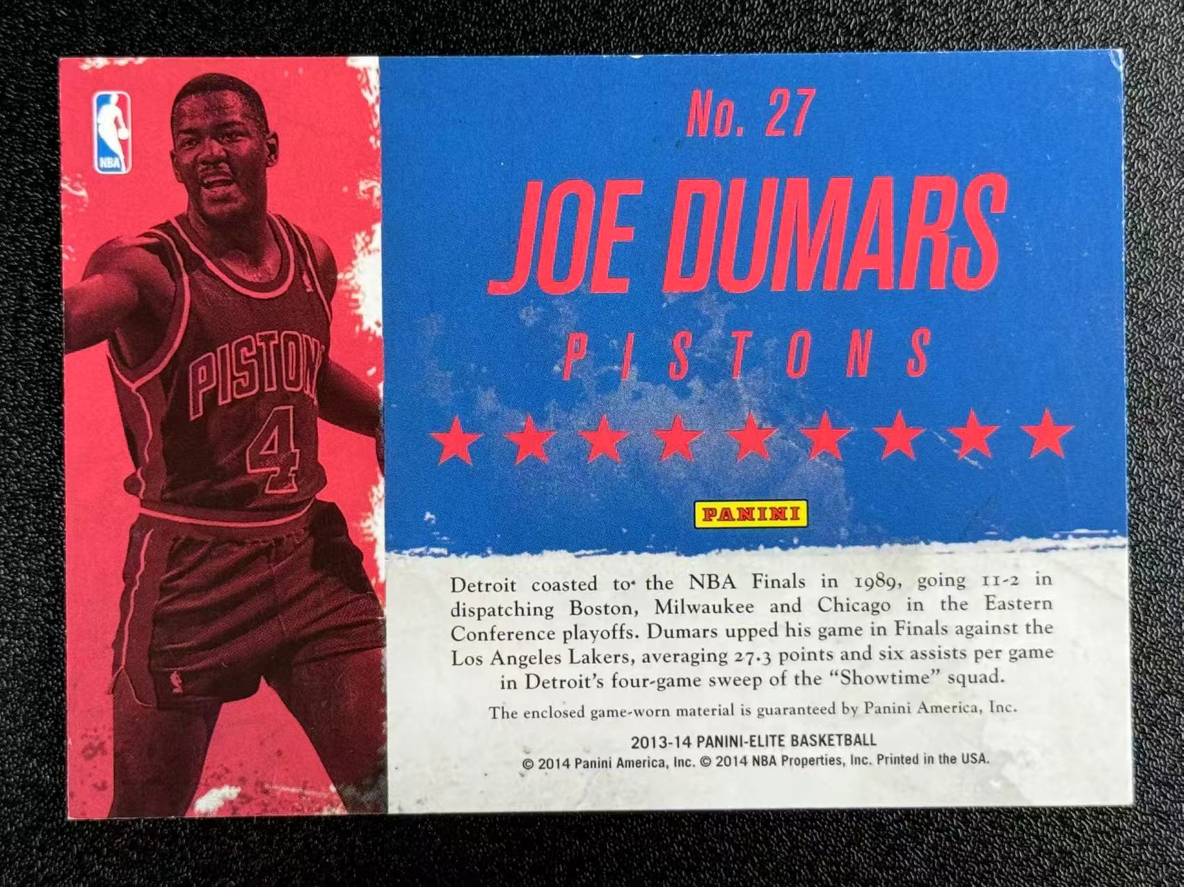 2013-14 Panini Elite Joe Dumars 乔杜马斯 活塞 精英 球衣物料 JA 卡品瑕疵 #Wes# 162
