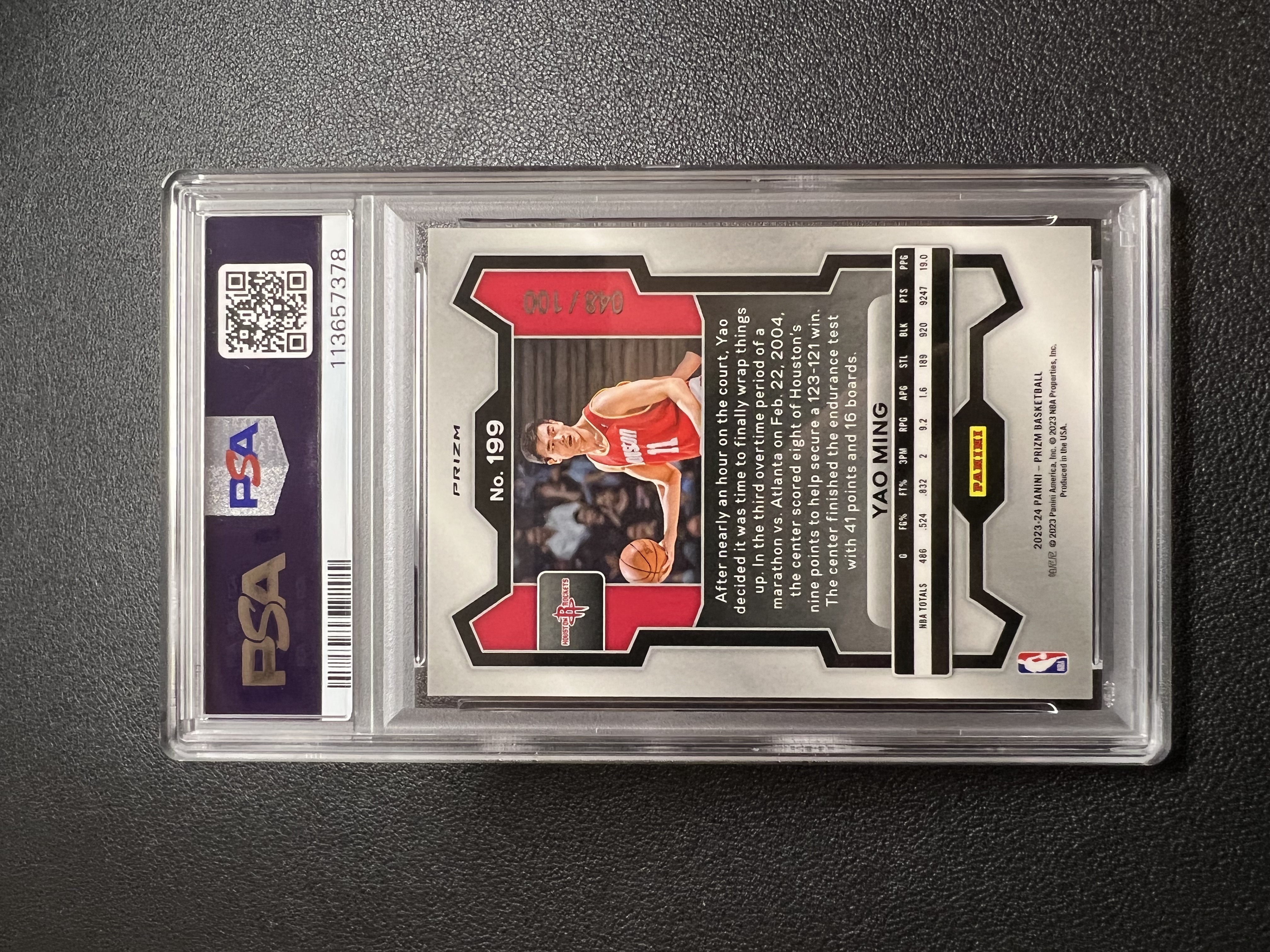 2023-24 Panini Prizm Yao Ming 【星佑代卖】PZ 火箭 姚明 小巨人 红泡泡折 100编 PSA9分 评级卡 收藏必备