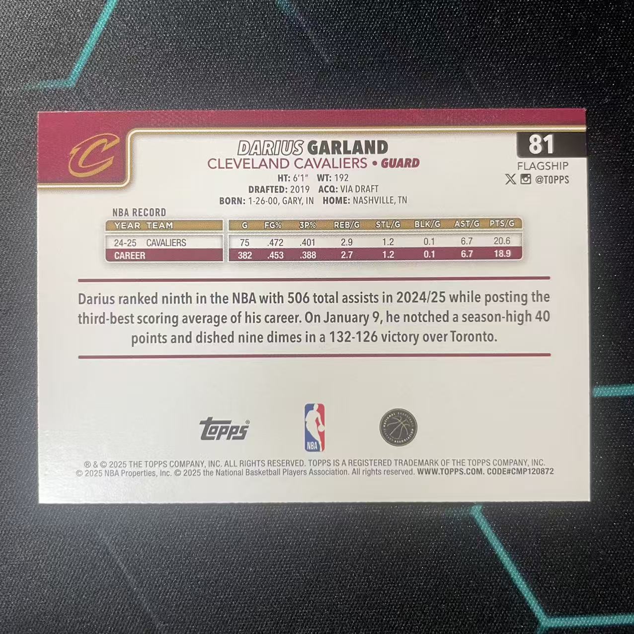 2025 Topps Flagship Darius Garland 【阿福代卖】 达里厄斯 加兰 骑士 铜平行 2025编 年份编 收藏必备 (行行行)