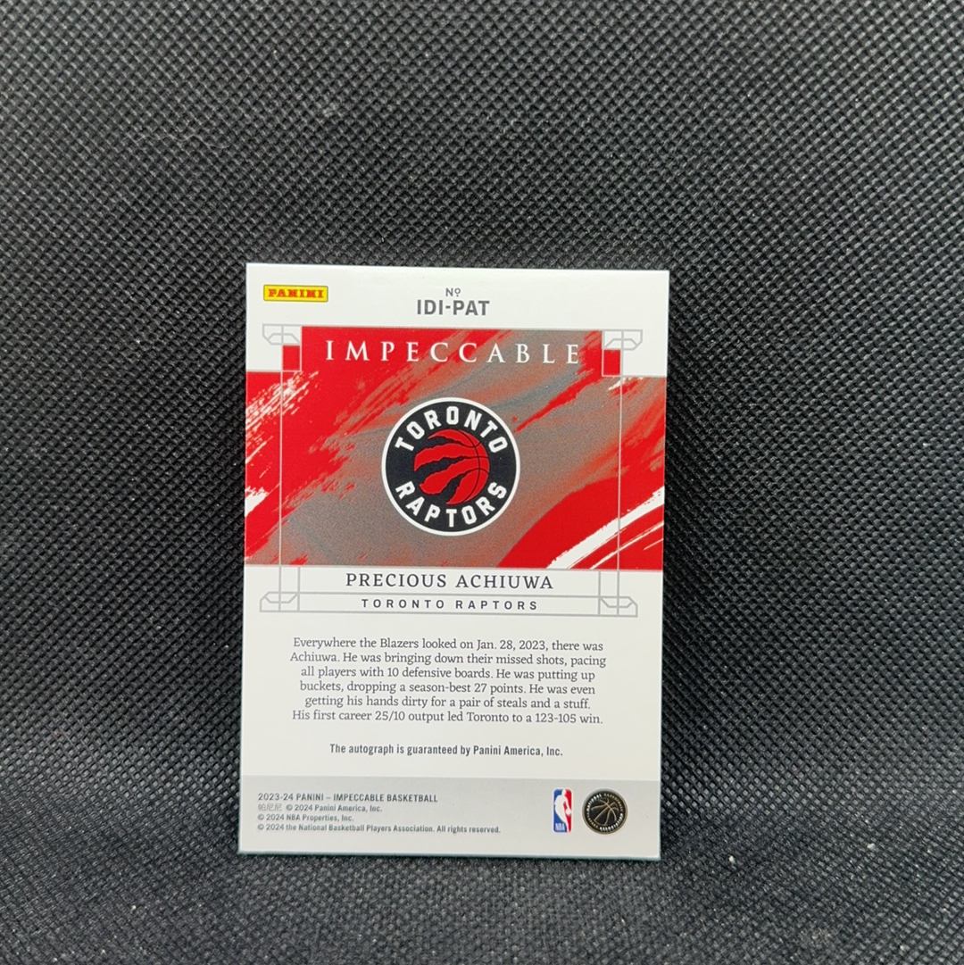 【Roseee代卖】2023-24 Panini Impeccable Precious Achiuwa 阿丘瓦 猛龙 小真金 99编 签字 卡签 ink签 六月初