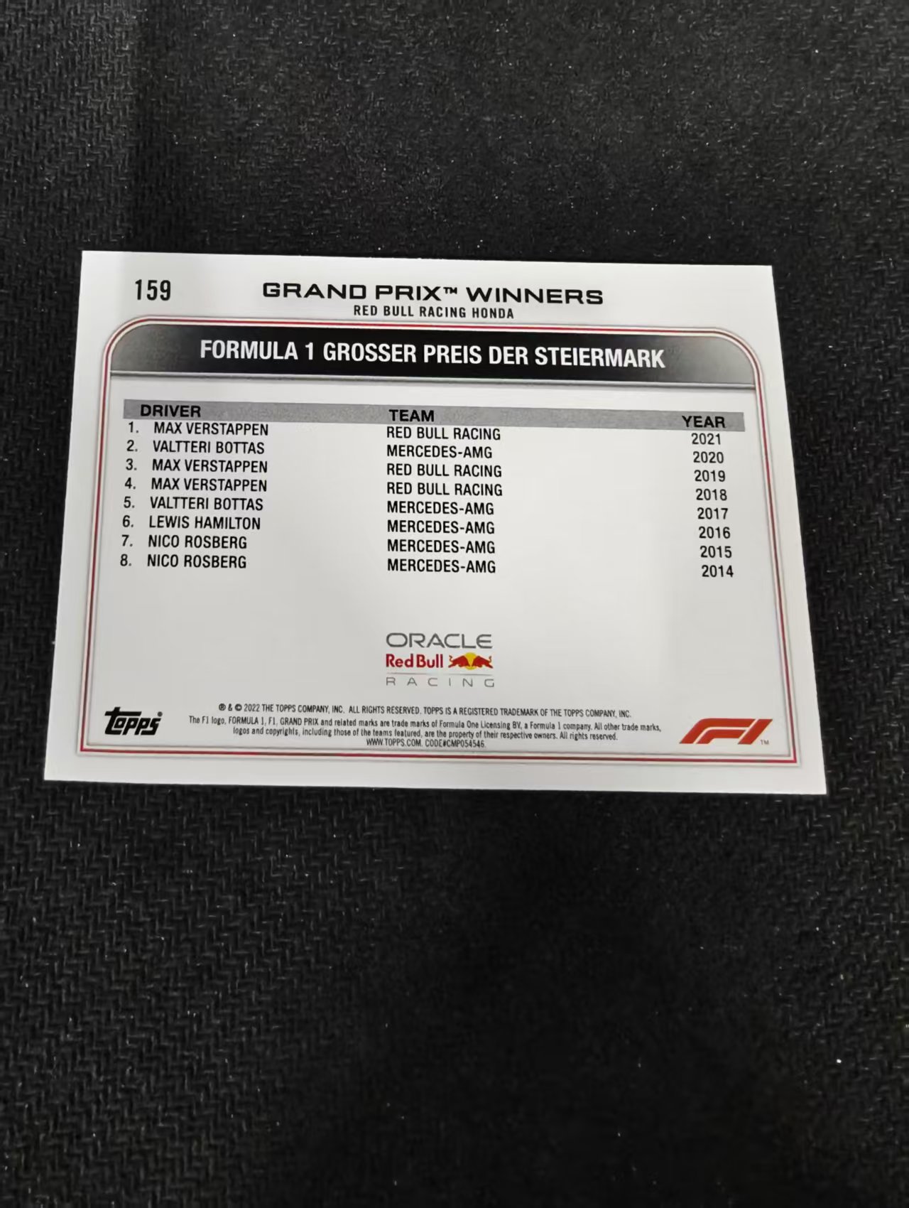 2022 Topps Chrome F1 Max Verstappen 维斯塔潘 红牛 划痕 边角瑕疵 @159