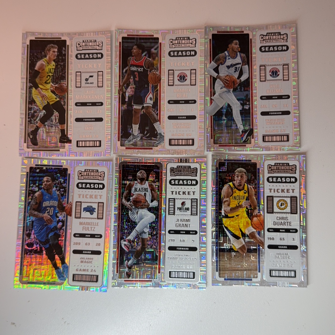 【免费代卖】6张打包 lot 球票 马尔卡宁 布拉德利比尔 库兹马 格兰特 等 迷宫折 折射 值得收藏!!