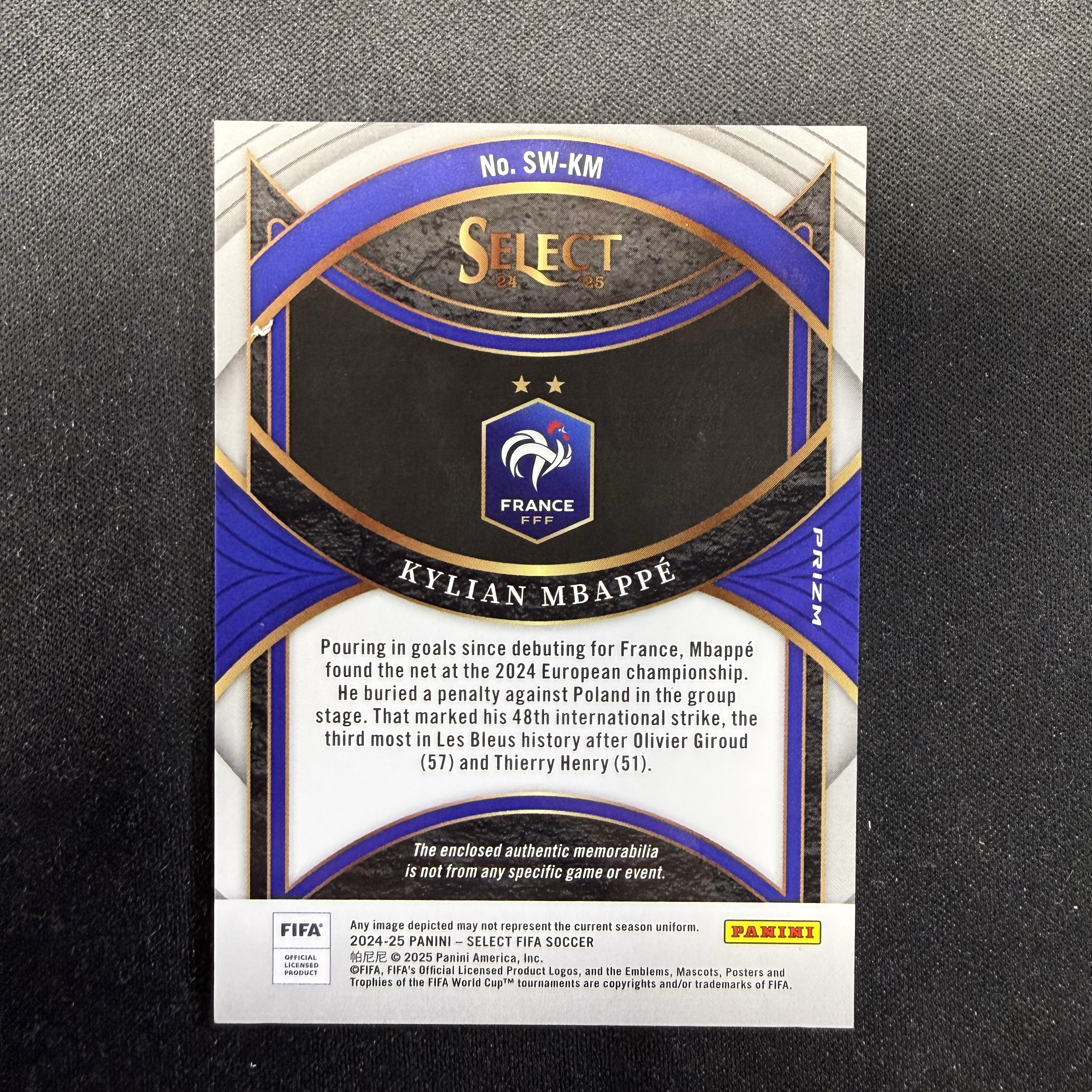 2024-25 Panini Select Kylian Mbappe 【SC拍卖】FIFA 姆巴佩 法国 银折 小窗物料 瑕疵如图收藏必备(david徐)