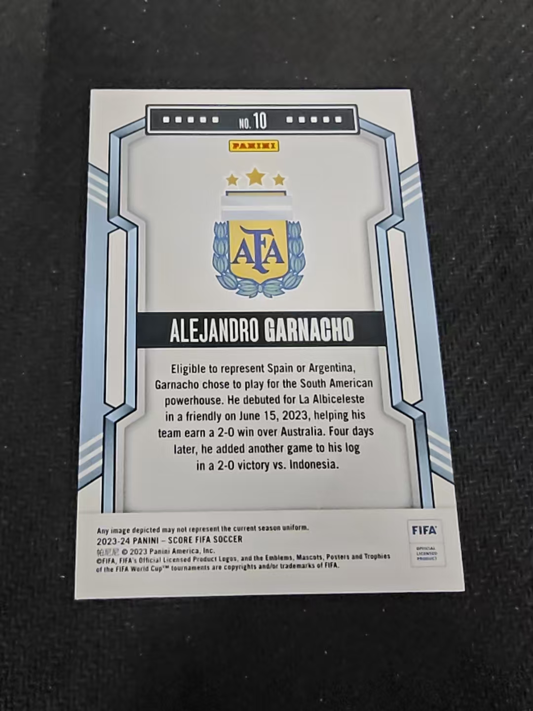 【可合并,不累计】2023-24 Panini Score Alejandro Garnacho 亚历杭德罗 加纳桥 阿根廷 FIFA 划痕 边角瑕疵 #10