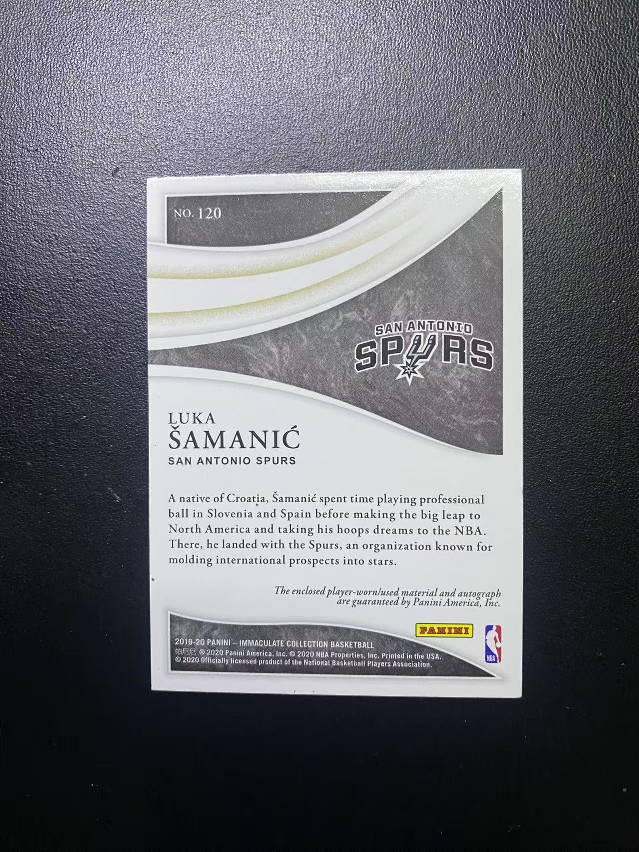 2019-20 Panini Immaculate Luka Samanic 马刺 新秀 沙马尼奇 萨马尼奇 镜面 RJA 球衣 物料 切割 签字 卡签 99编 卡品如图 值得收藏 梦老板
