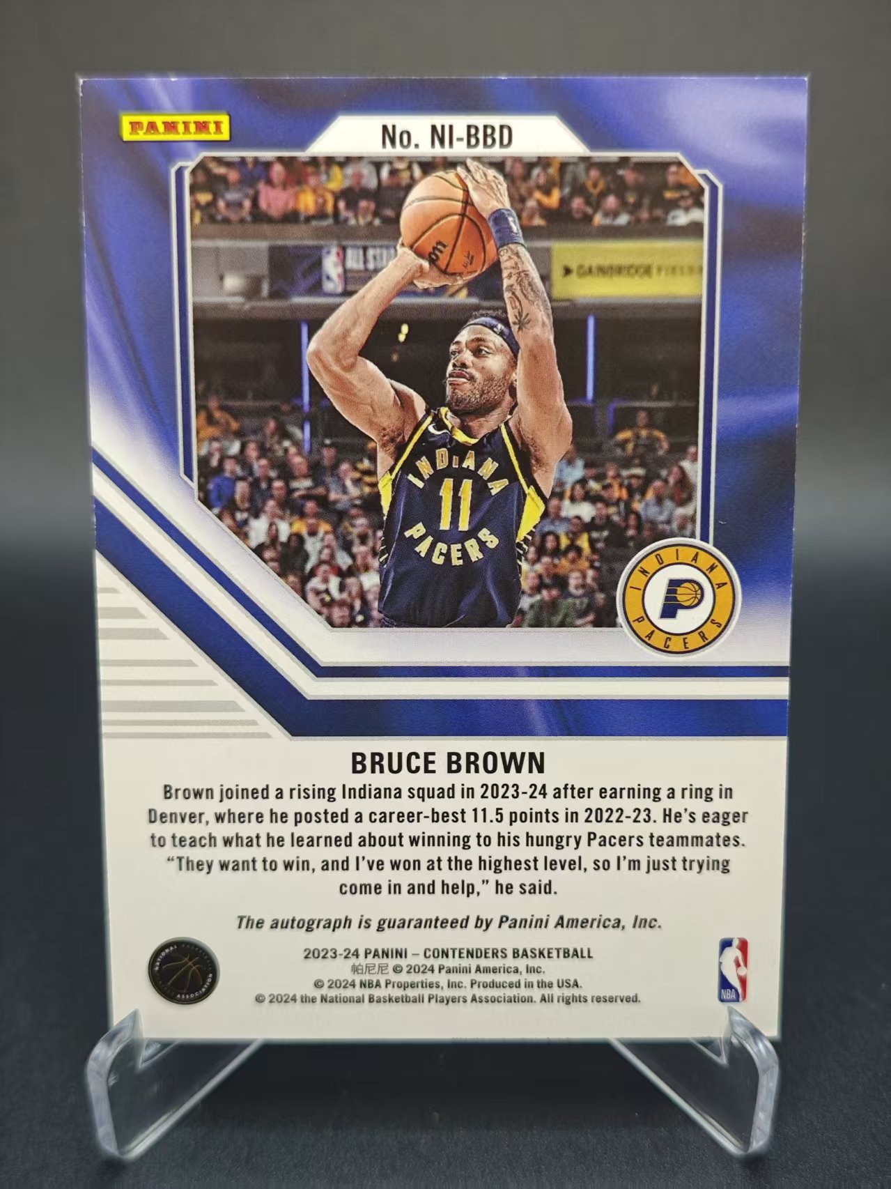 2023-24 【六六代卖 预付快速回款】 Contenders Bruce Brown 布朗 步行者 51/99编 球票 签字(GTL01)