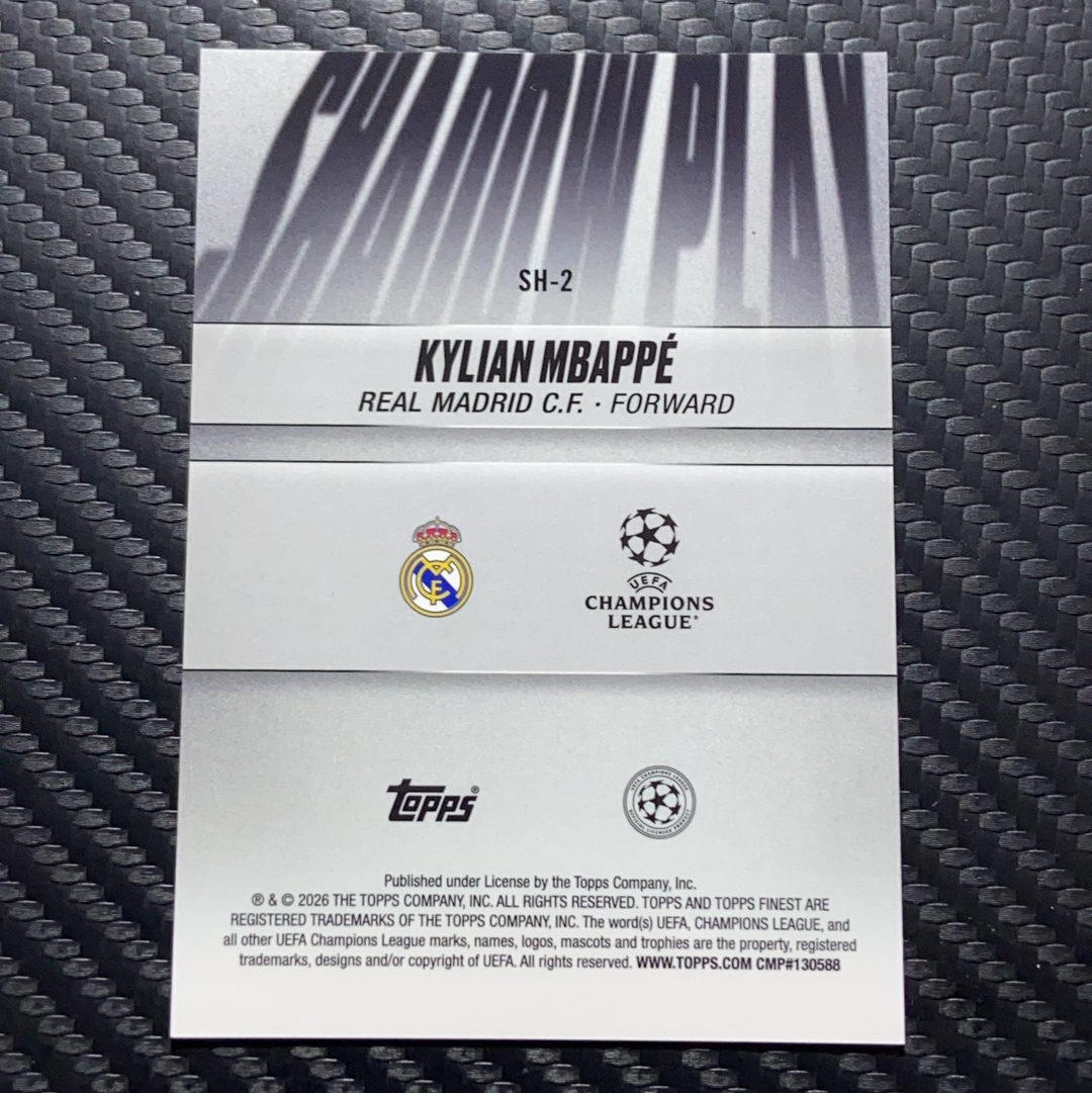 2026 Topps Finest 卡品如图(一哥) Kylian Mbappe 欧冠 基利安 姆巴佩 法国 皇马 巴黎 大比例 折射 光影 Finest Shadow Play