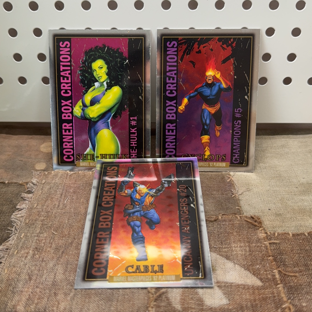 2024 SkyBox Marvel (MCU) 漫威 masterpieces 92 Platinum 92 白金 Corner Box特卡 1:7 三张打包 镭射眼 女浩克 电索 Cable