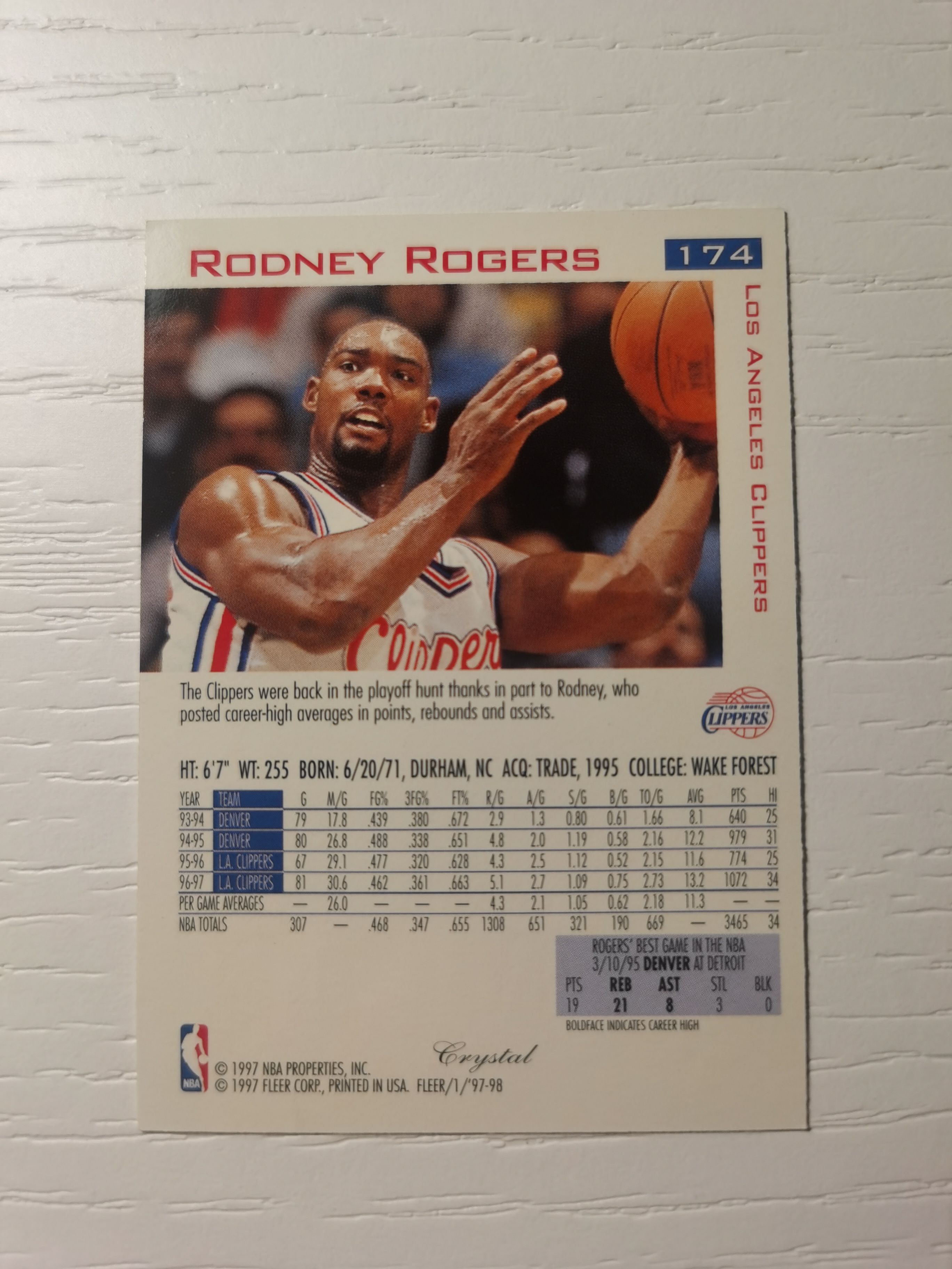 1997-98 Fleer Base Rodney Rogers 1997-98 罗德尼-罗杰斯 fleer traditons crystal经典系列 00年最佳第六人 快船 硬通货 极具收藏价值