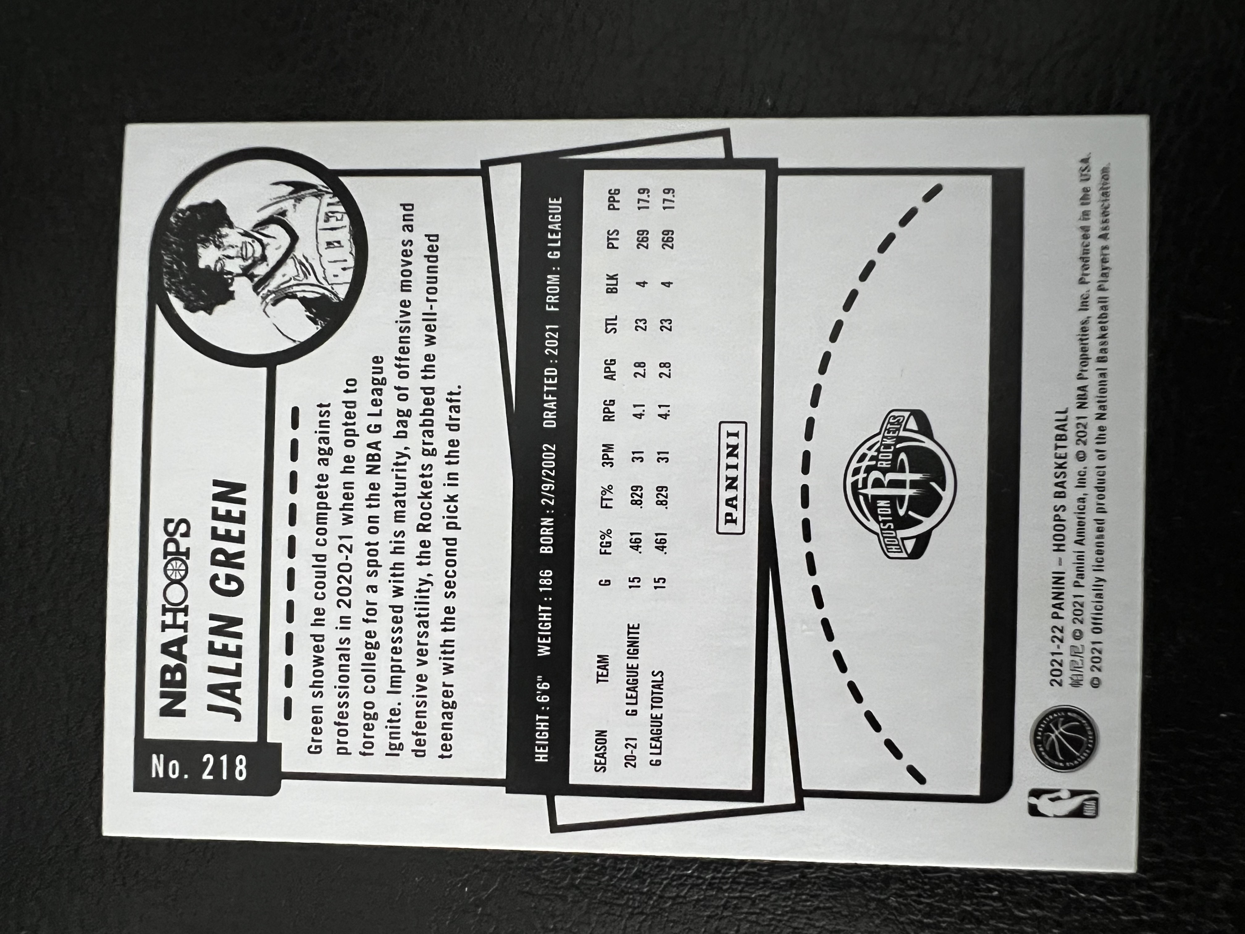 2021-22 Panini Hoops Jalen Green RC 杰伦·格林 火箭 新秀 特卡 BASE 折射 完美收藏 卡品如图