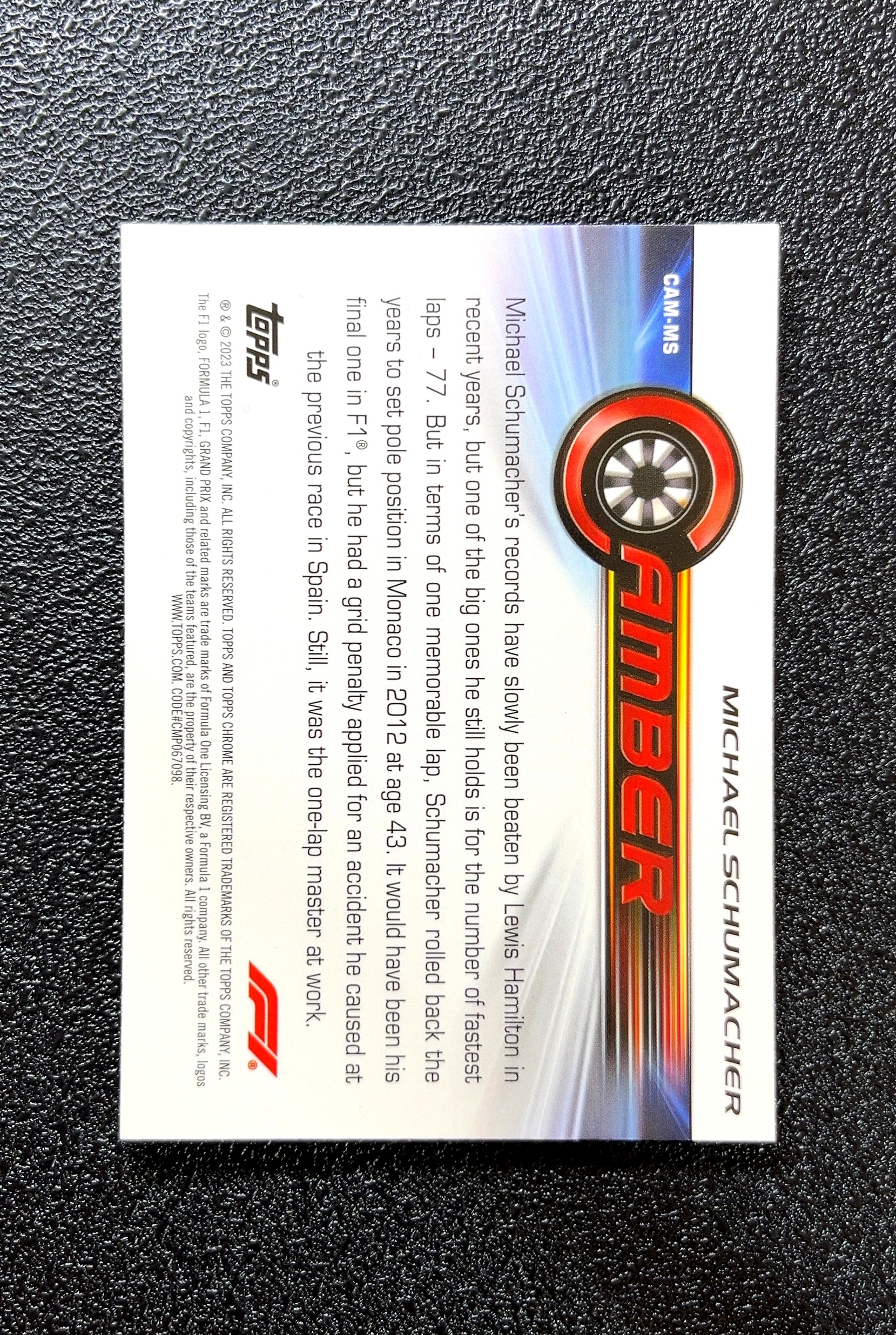 【小白1%代卖】2023 Topps Chrome Amber 琥珀 Michael Schumacher 迈克尔·舒马赫 银折 折射 卡品如图 高价值 #CAM-MS 0806
