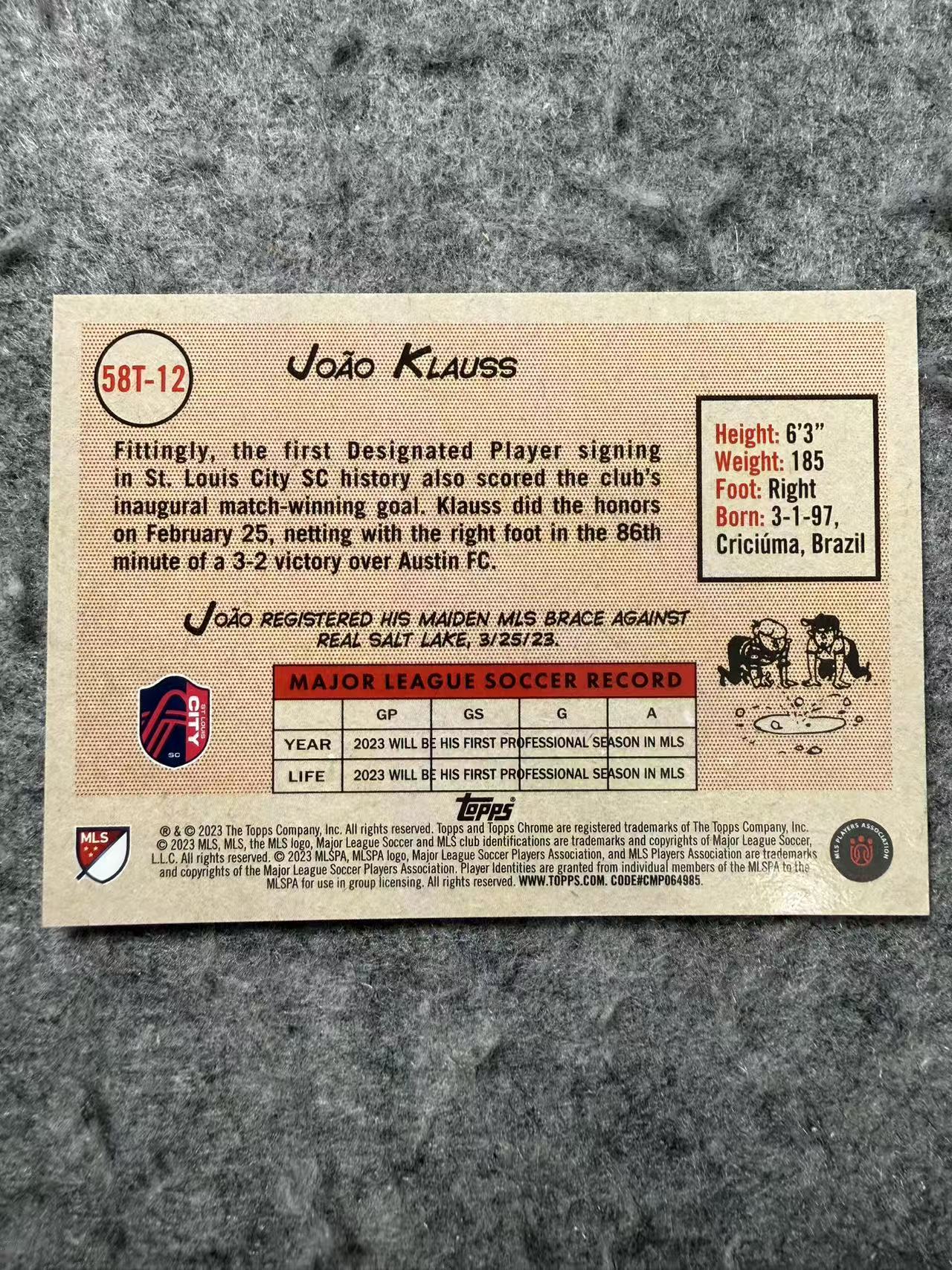 2023 Topps Chrome Joao Klauss MLS 美职联 圣路易斯城 若昂 克劳斯 大比例 橙折 折射 25编 卡品如图 专收必备