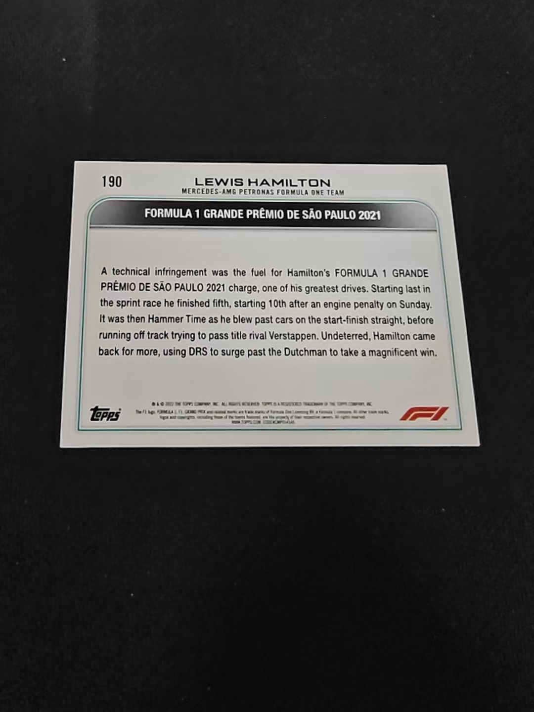 2022 Topps Chrome F1 Lewis Hamilton 刘易斯 汉密尔顿 AMG梅赛德斯奔驰 划痕 边角瑕疵 @190