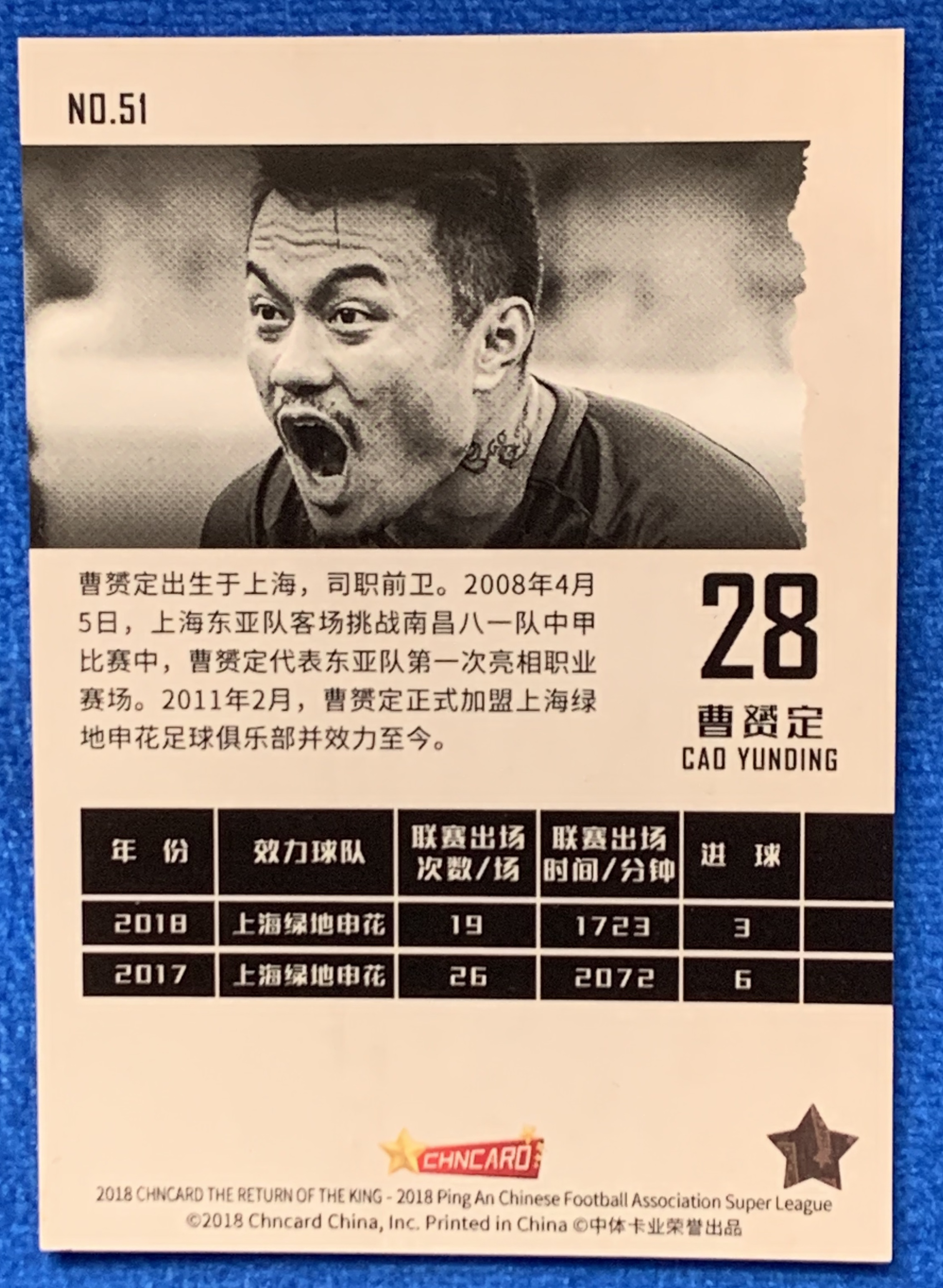 2018 中体卡业 王者归来 曹赟定 上海申花 本土选手 突破犀利 足协杯决赛关键进球助力球队夺冠 经典老卡 不保卡品