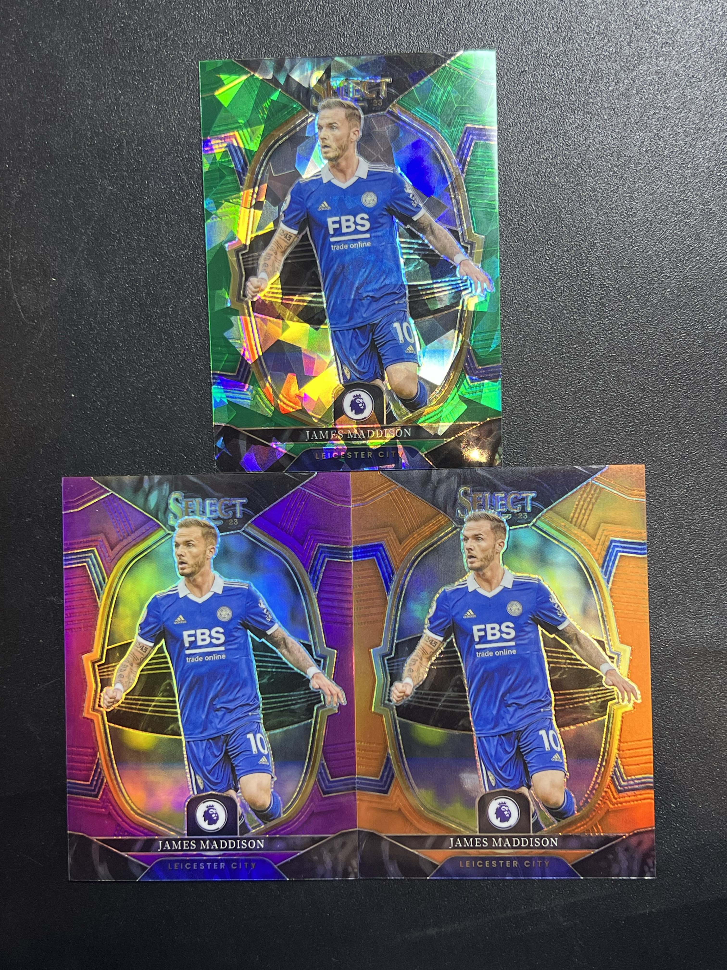 2022-23 Panini select James Maddison 詹姆斯 麦迪逊 莱斯特城 橙折 英超 99编 紫折 135编 绿碎冰 3张打包 lot 李哥 叉叉拍卖