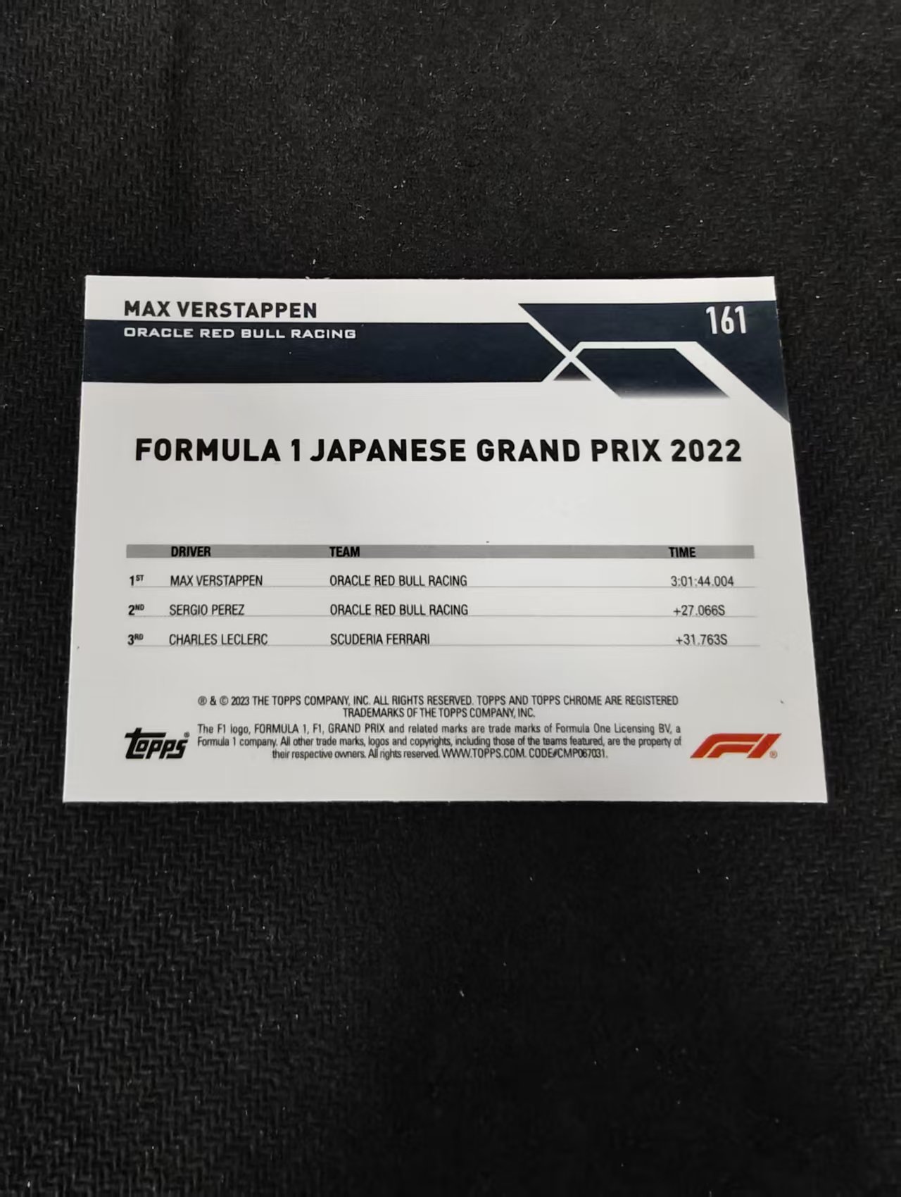 2023 Topps Chrome F1 Max Verstappen 维斯塔潘 红牛 划痕 边角瑕疵 #161