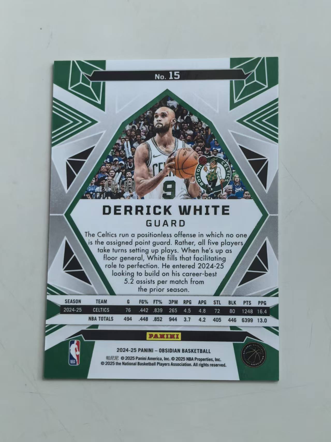 2024-25 Panini Obsidian Derrick White #15 99编 凯尔特人 折射 【黑魔苏】