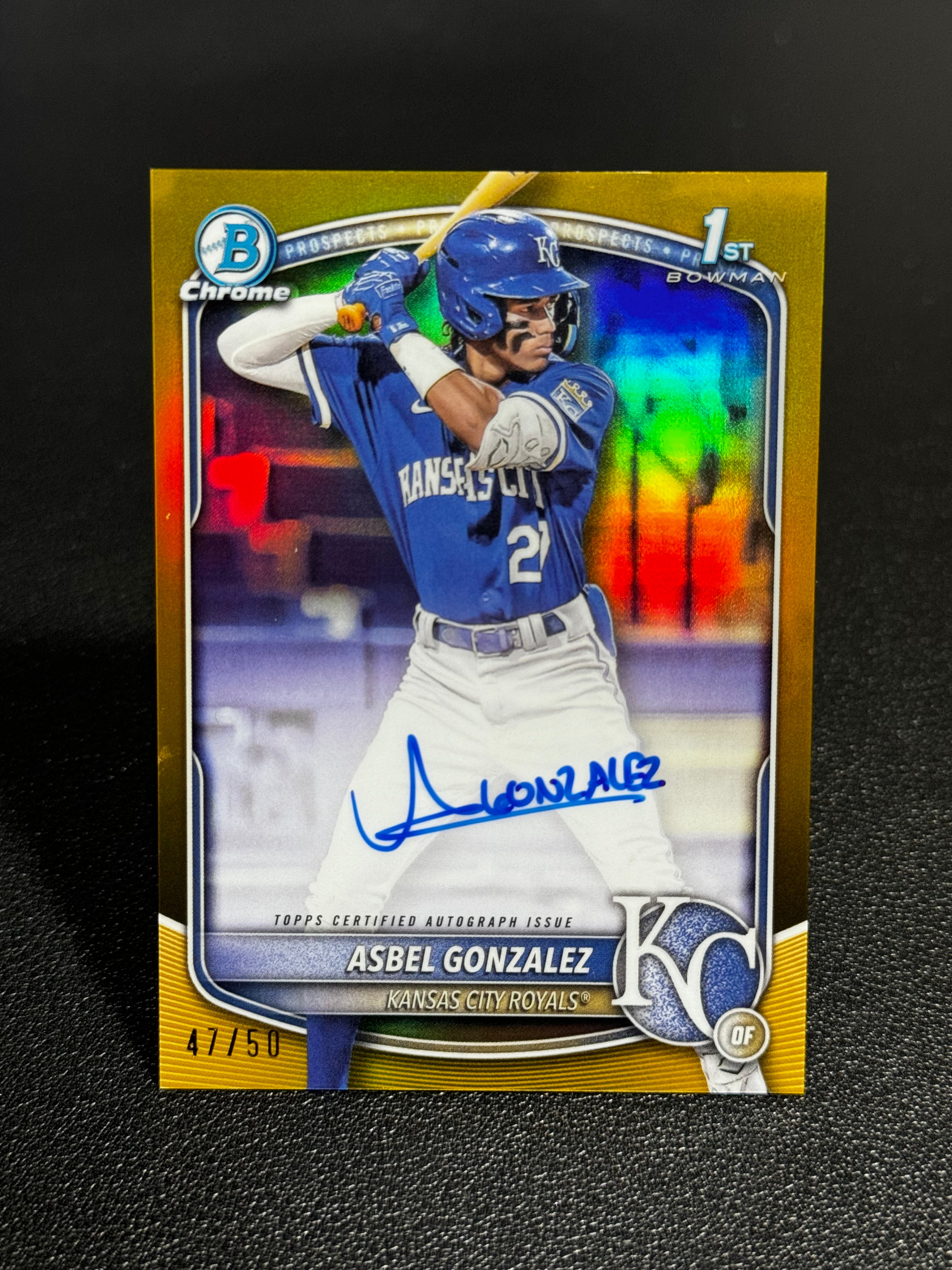 2025 Topps Chrome Bowman MLB 棒球大联盟 鲍曼 金折 50编 签字 卡签 Auto 阿斯贝尔・冈萨雷斯 Asbel Gonzalez 新秀 1st 潜力无限 LWOY