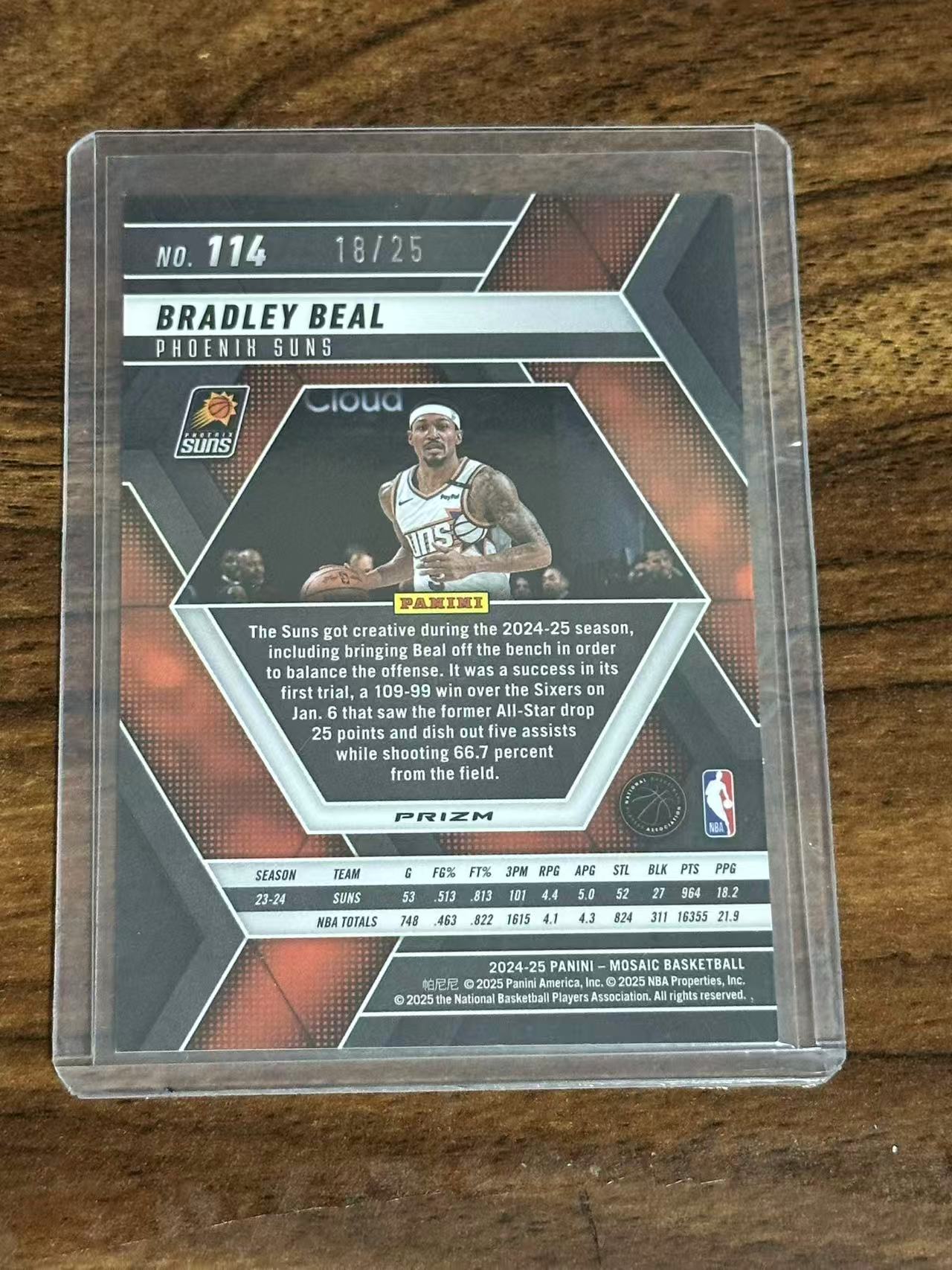 2025 Panini Mosaic Bradley Beal 马赛克 太阳 比尔 正白折 25编【小姨 郭】