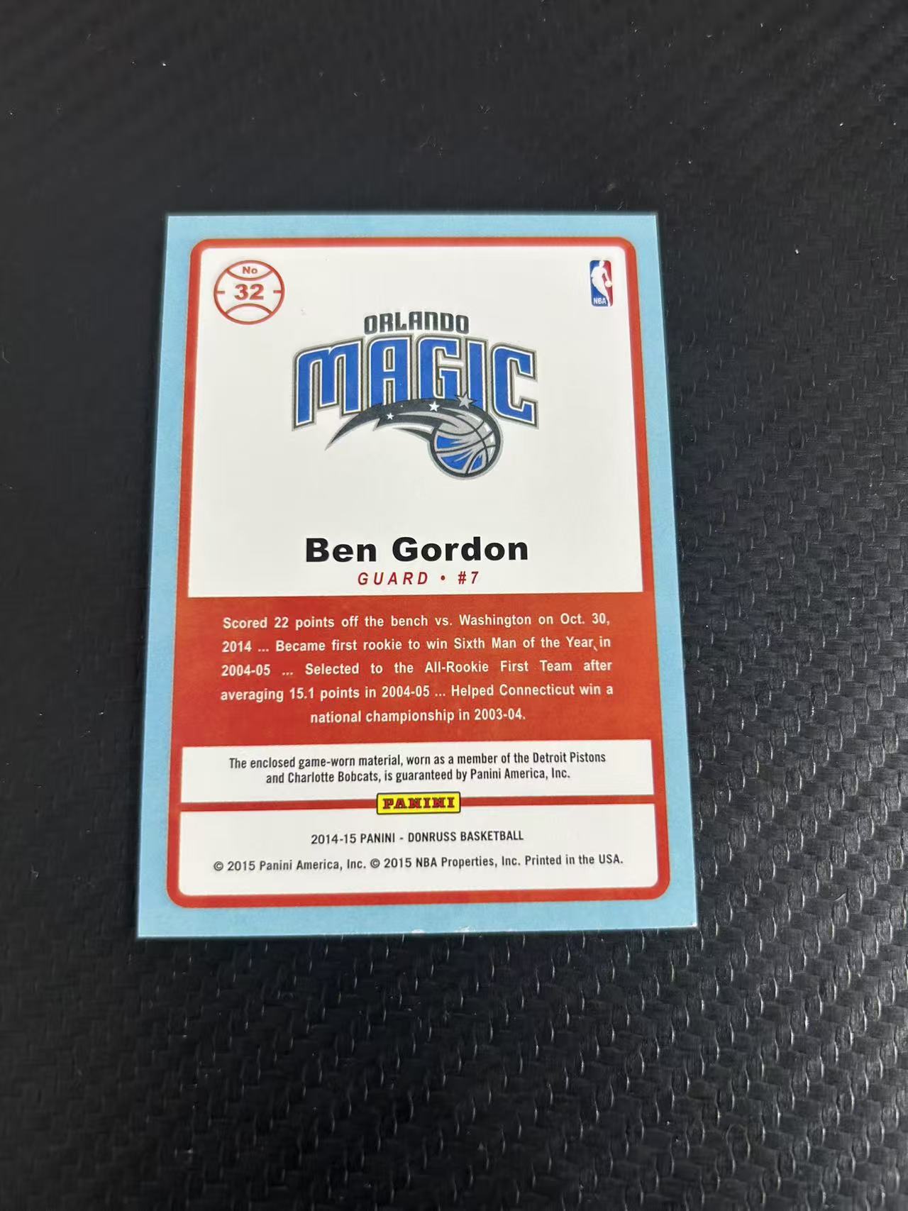 2014-15 Panini Donruss Ben Gordon #32【灯灯拍卡】 杜蕾斯 魔术 本戈登 球衣 切割 物料 收藏必备【LSY】