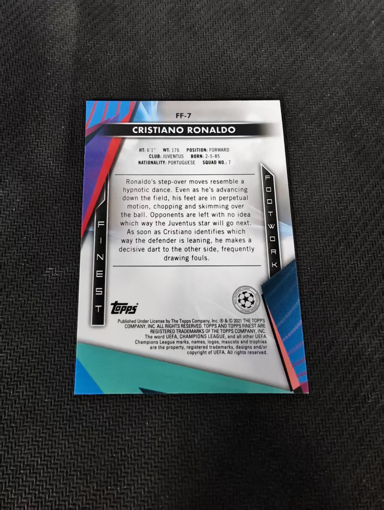 【可合并,不累计】2021 Topps Finest Cristiano Ronaldo 欧冠 尤文 皇马 曼联 C罗 罗纳尔多 葡萄牙 银折 特卡 #7 微瑕如图