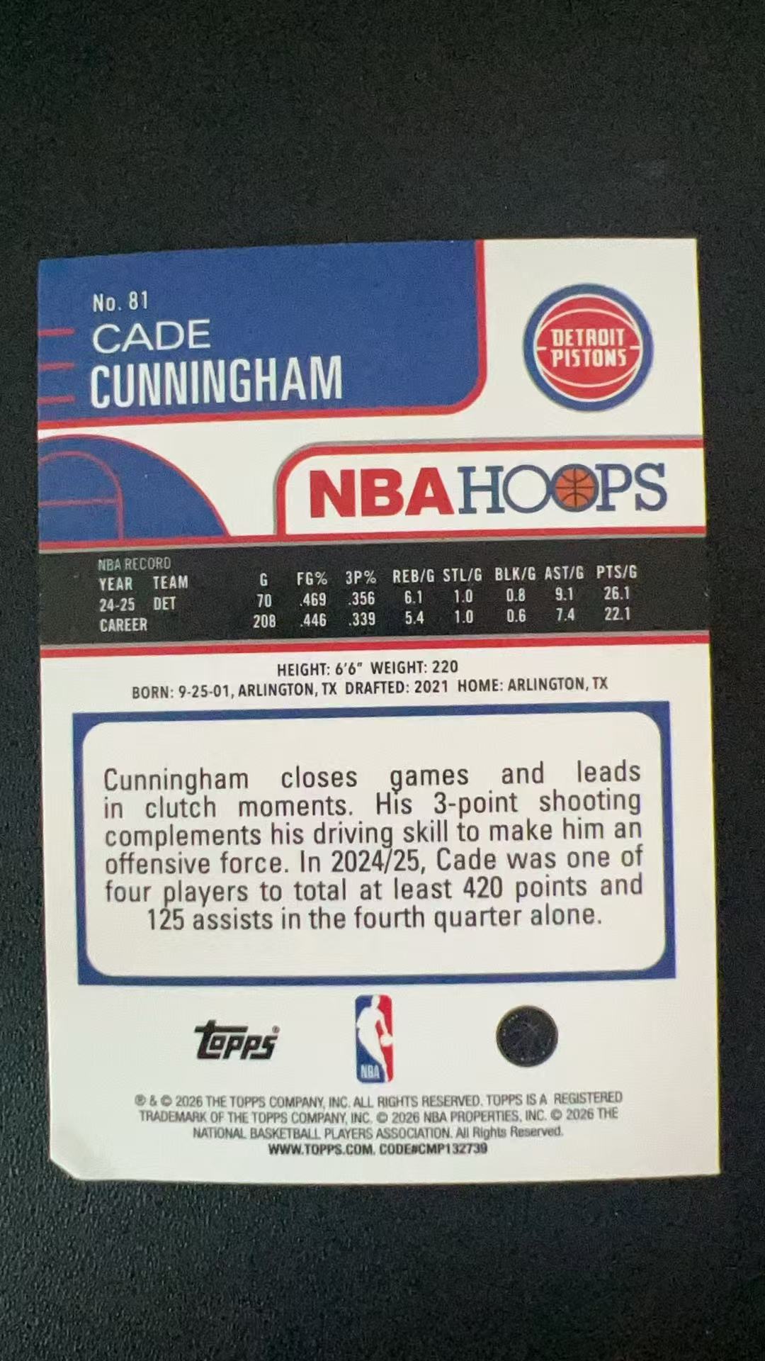 2026 Topps Hoops Cade Cunningham #81 B48