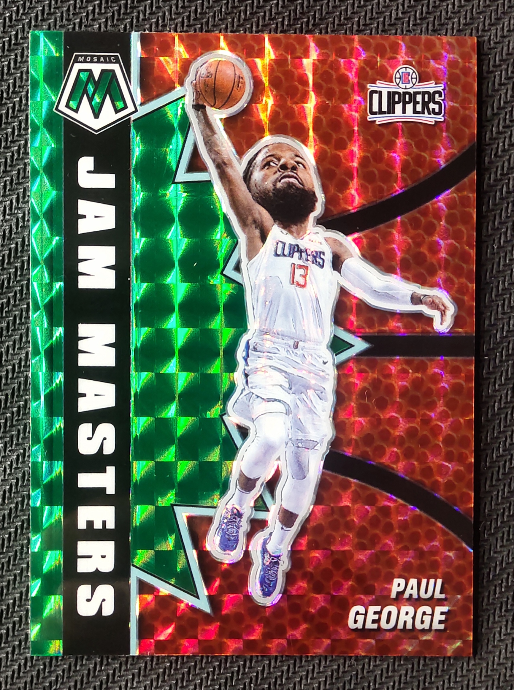 2020-21 Panini Mosaic Paul George 保罗 乔治 快船 泡椒 马赛克 大头 爆炸折 马赛克折 绿马赛克折 折射 瑕疵如图