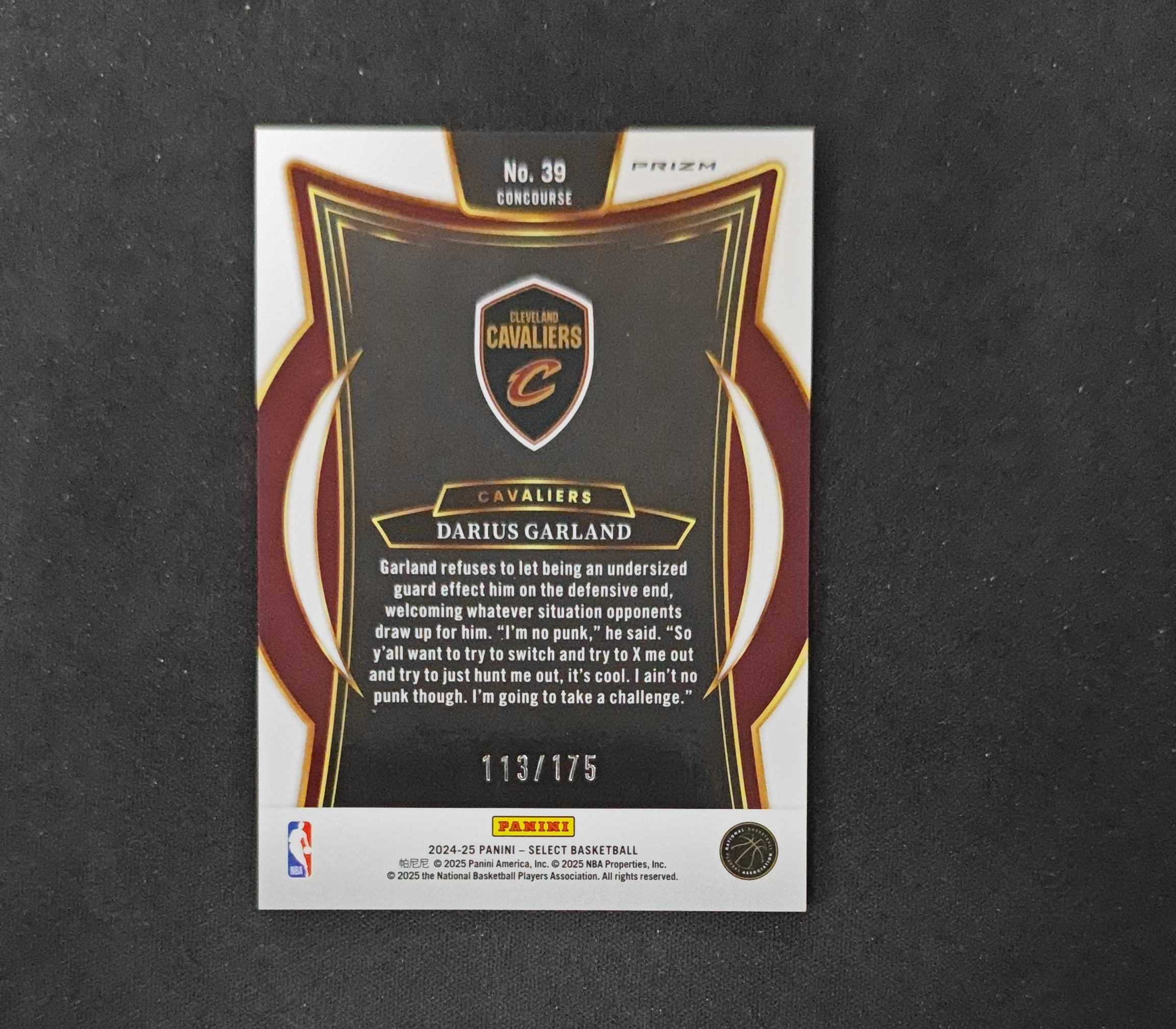 2024-25 Panini Select Darius Garland 【SC拍卖】SE 骑士 加兰 175编 铜折 瑕疵如图 收藏必备(ing哥)