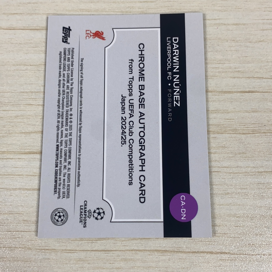 【小牛代拍】2024-25 Topps Chrome Darwin Nunez 欧冠欧战TC 日版樱花 努涅斯 利物浦 签字 签名 完美签 75编 蓝mojo折 卡品如图(威哥)