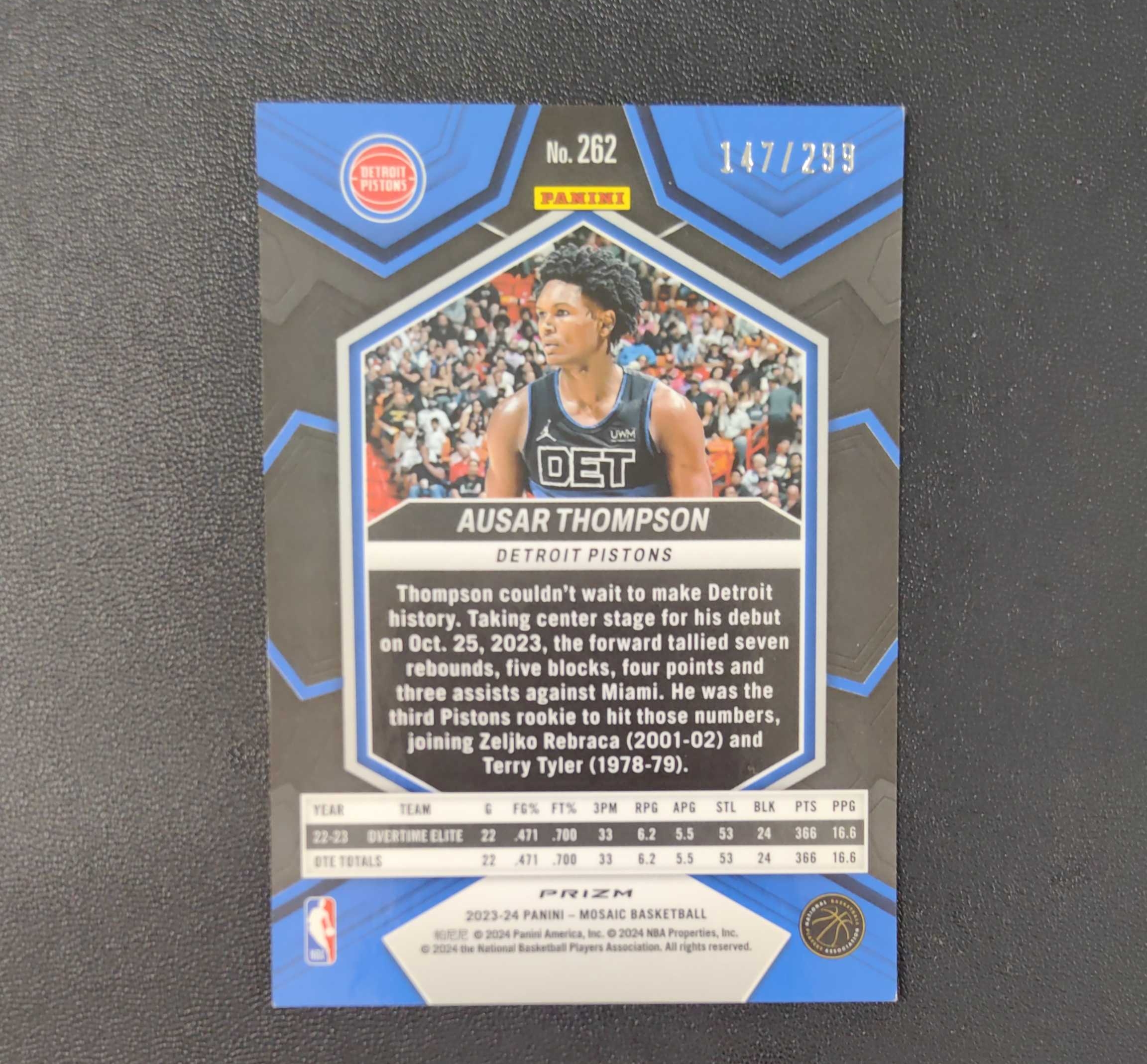 2023-24 Panini Mosaic Ausar Thompson RC 活塞 新秀 奥萨尔汤普森 299编 红熔岩折 东契奇 sga 库里 文班亚马 詹姆斯 多张再拍