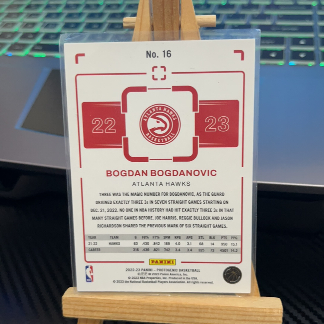 2022-23 Panini PaniniPhotoGenicNBA Bogdan Bogdanovic 博格达诺维奇 老鹰 上镜系列 卡品如图 瑕疵看图 凑图必备 值得收藏!