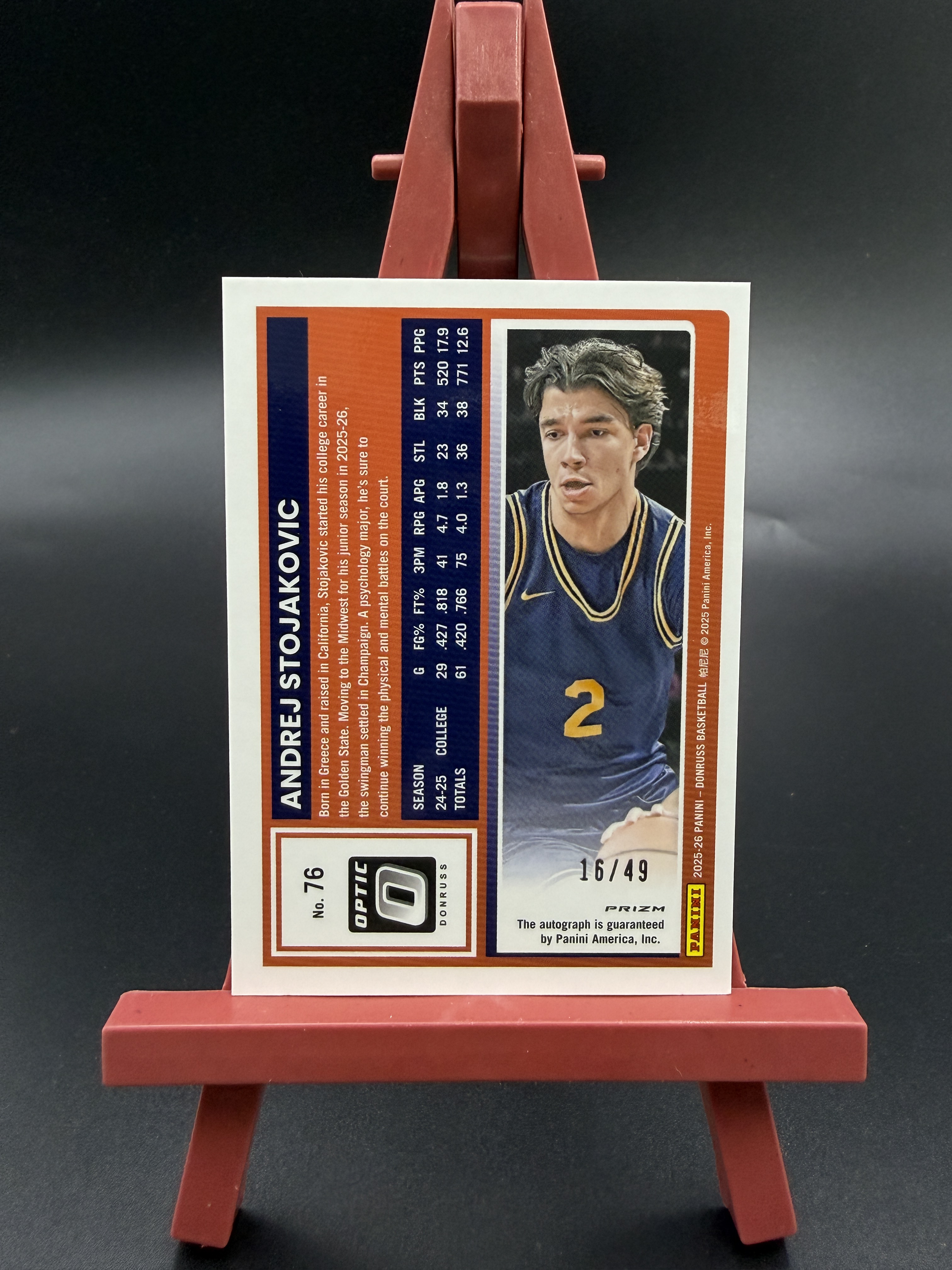【西子拍卖】2025-26 Panini Donruss Andrej Stojakovic 杜蕾斯 安德烈 斯托亚科维奇 斯托贾科维奇 签字 16/49编 蓝折 折射 卡品如图 XZ86