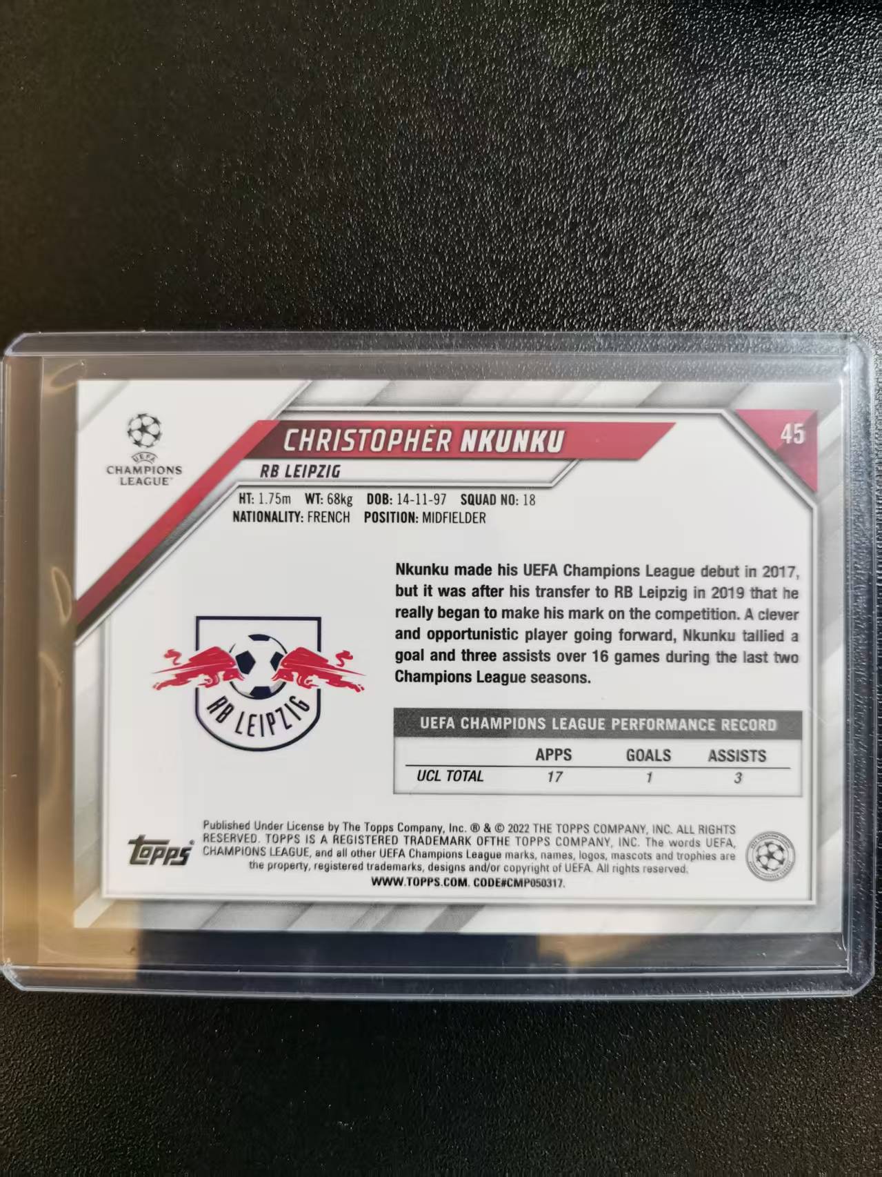 2020 Topps Chrome Christopher Nkunku 里斯托弗・恩昆库 莱比锡红牛/切尔西 欧冠蓝宝石 收藏凑套 卡品如图 免费代拍WJZ