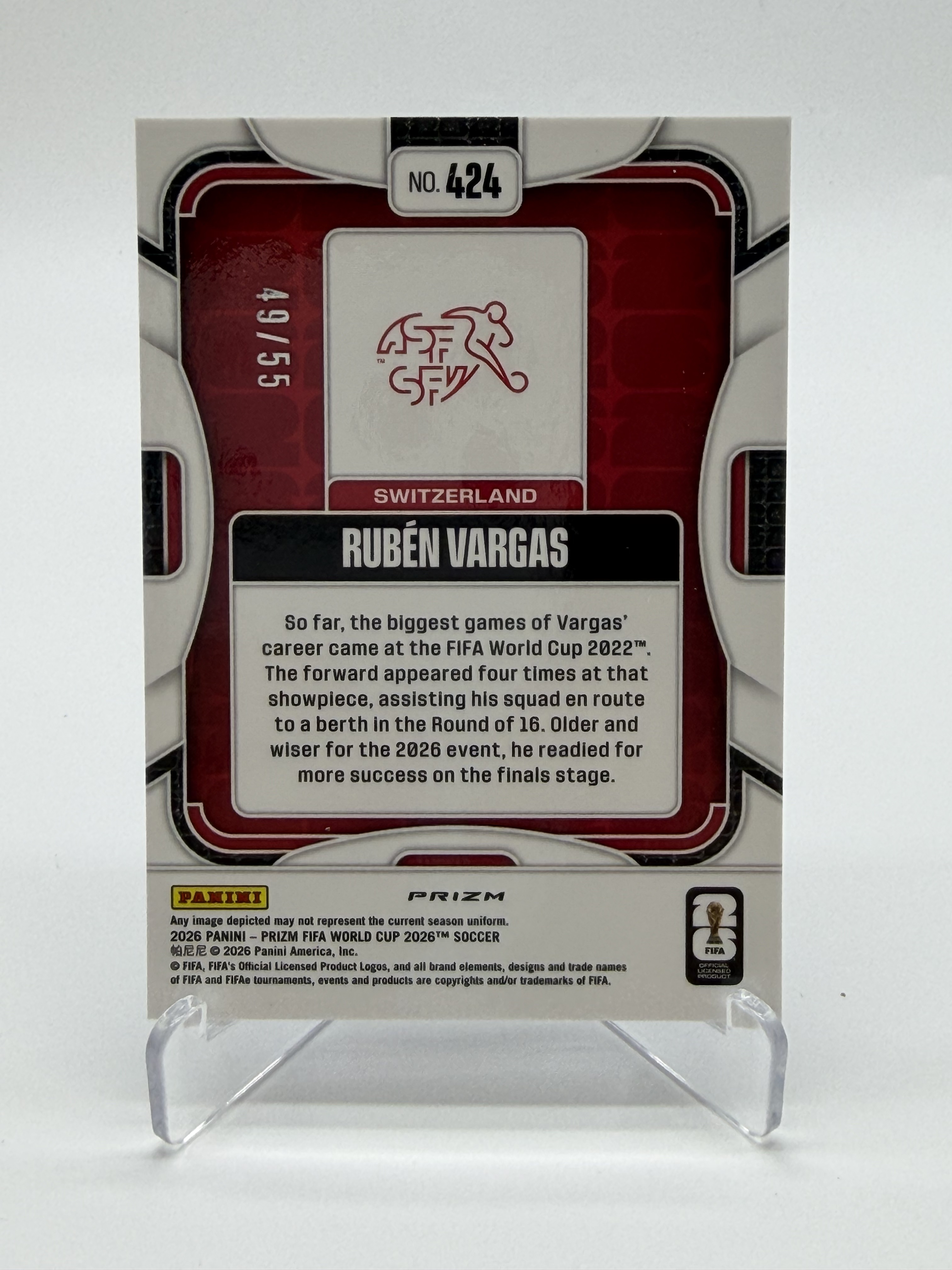 2026 Panini Prizm FIFA World Cup ruben vargas【Simple 拉普】世界杯pz 瑞士 鲁本 巴尔加斯 蓝波纹折 折射 49/55编