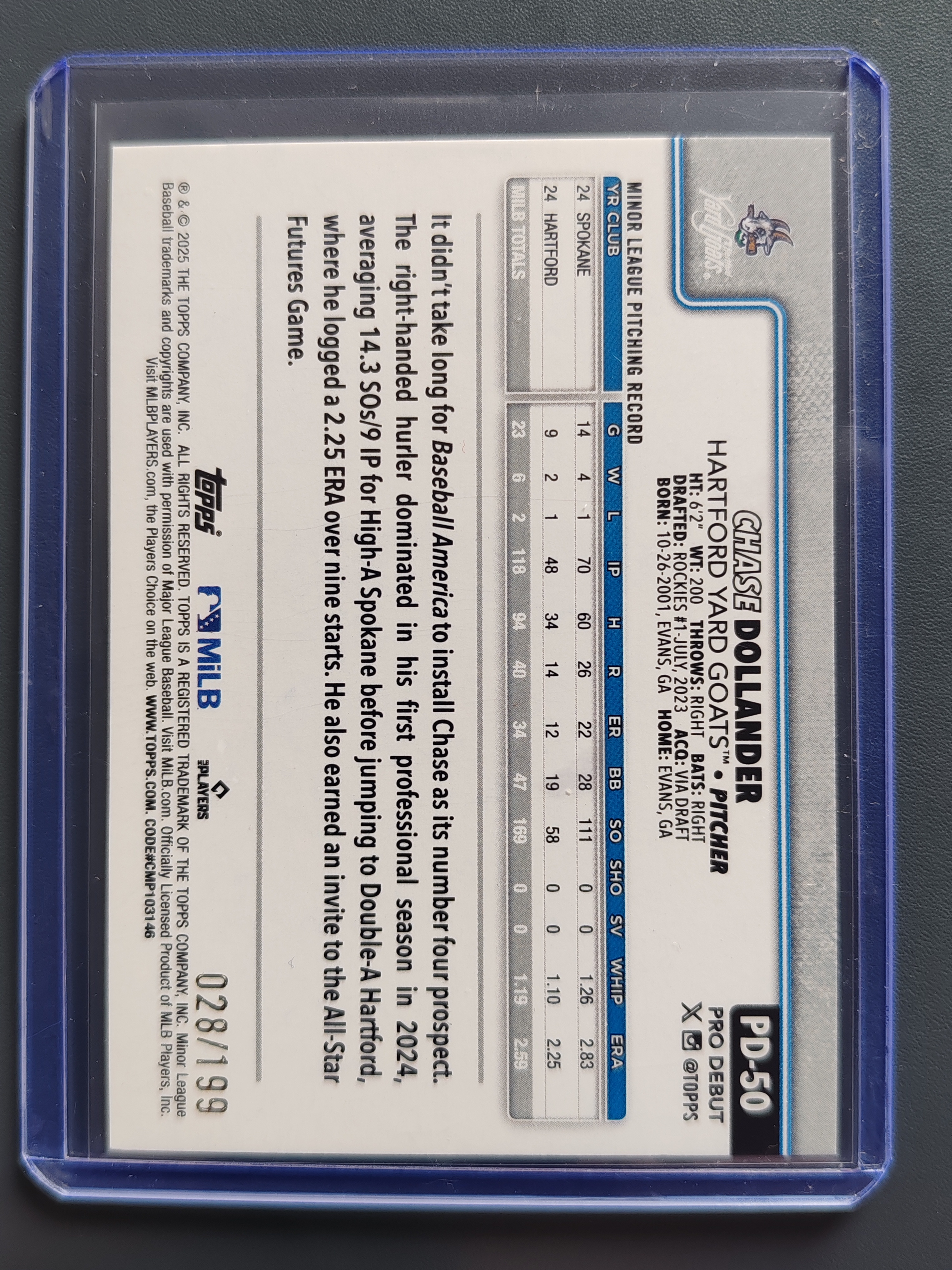 2025 Topps Pro Debut Chase Dollander 199编!紫折!【9527】