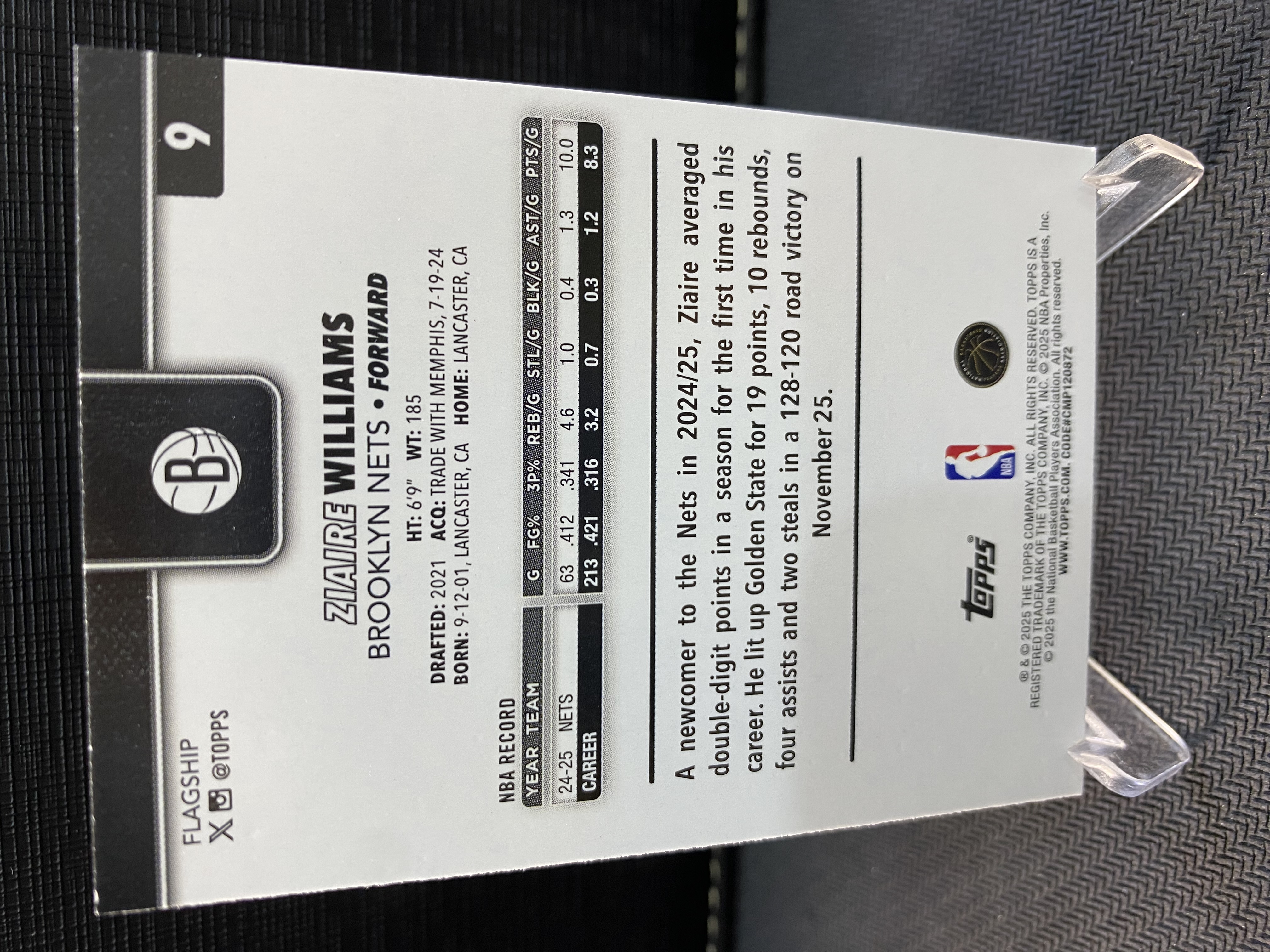 2025-26 Topps flagship Ziaire Williams 篮网 扎伊尔 威廉姆斯 折射 铜折 棕折 2025编 年份编 收藏必备 卡品如图 -Zle-【乌苏拍卖】