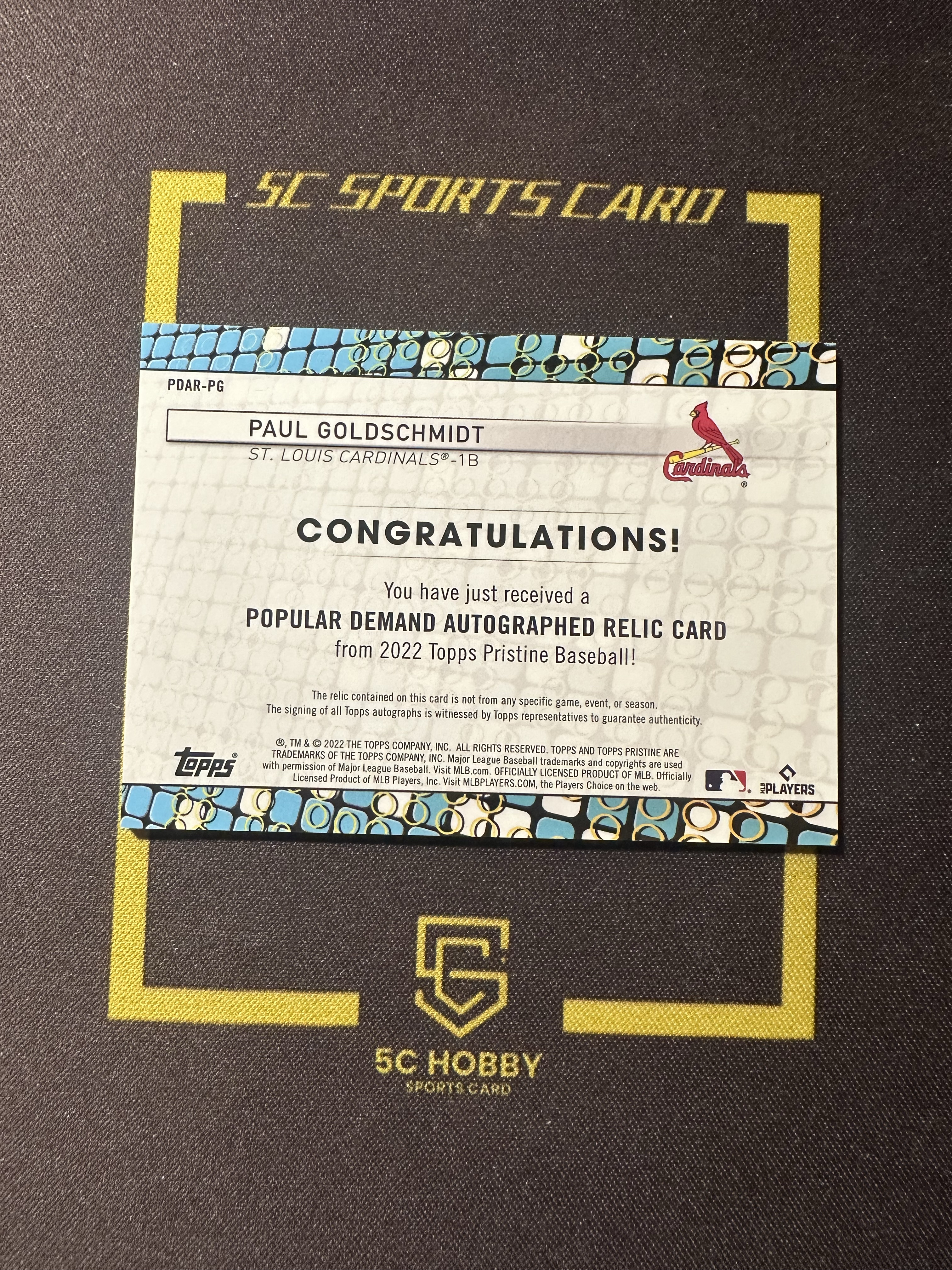 【主演出卡】 2022 topps Pristine 系列 红雀队 Paul Goldschmidt 球衣签字 卡签