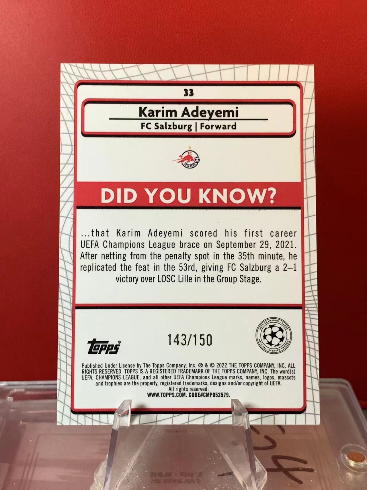 (詹叔代拍)2022-23 Topps Merlin Karim Adeyemi 阿德耶米 萨尔茨堡红牛 梅林 碎闪折 143/150编 折射 多特 顺丰寄付 泰山