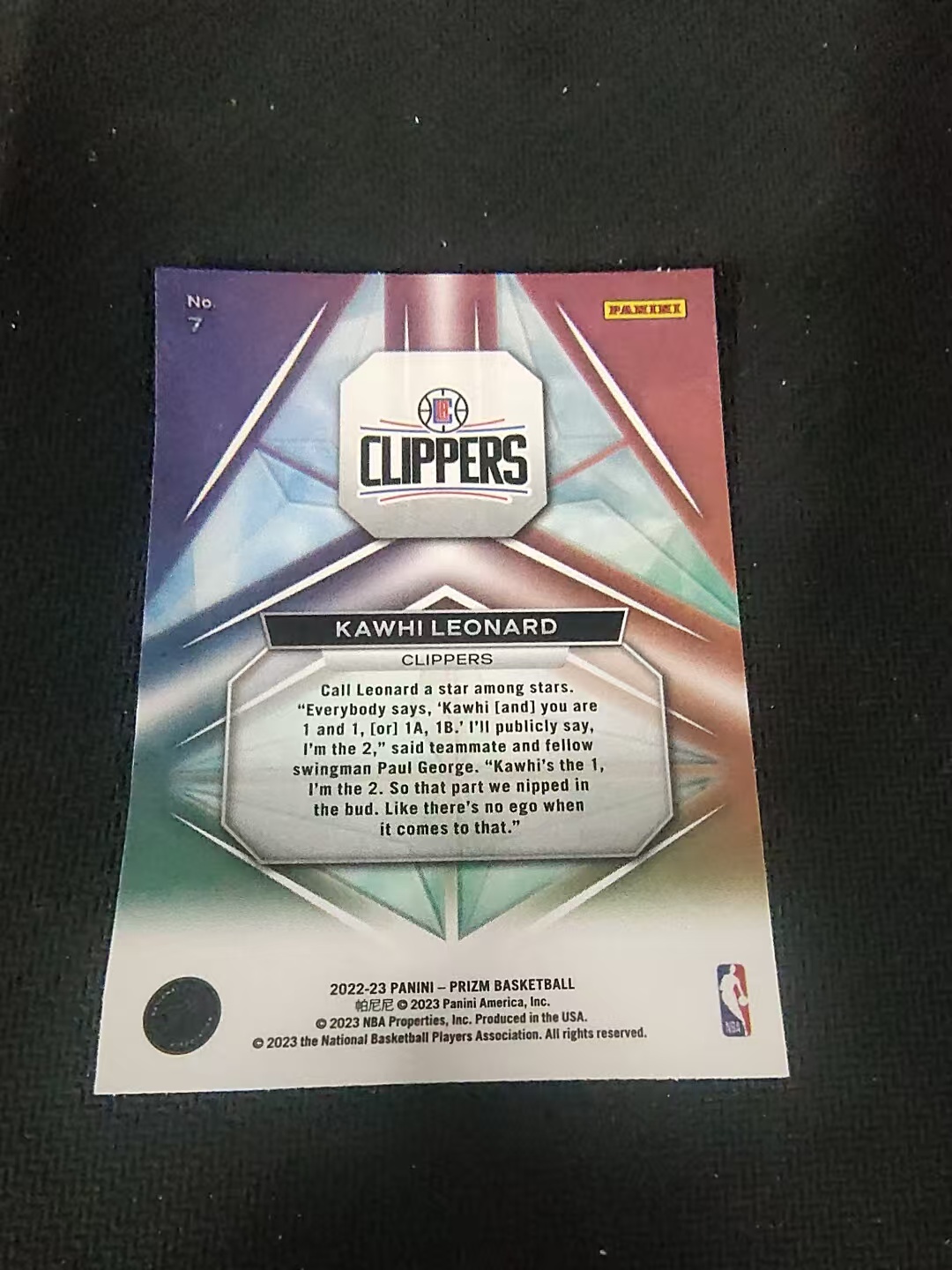 【可合并,不累计】2022-23 Panini Prizm Kawhi Leonard 科怀 伦纳德 快船 棱镜特卡 PZ 划痕 边角微瑕 介意勿拍 #7