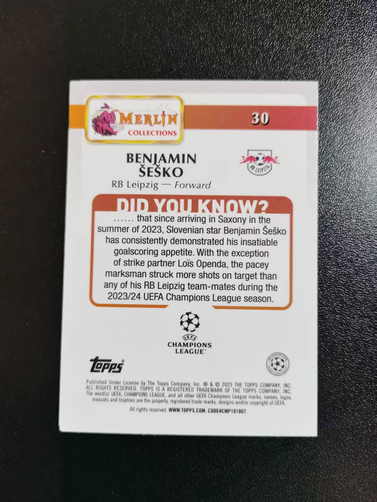 2025 Topps Merlin Benjamin Sesko 谢什科 莱比锡红牛 欧冠梅林 碎冰折 收藏凑套 卡品如图 免费代拍AKJ