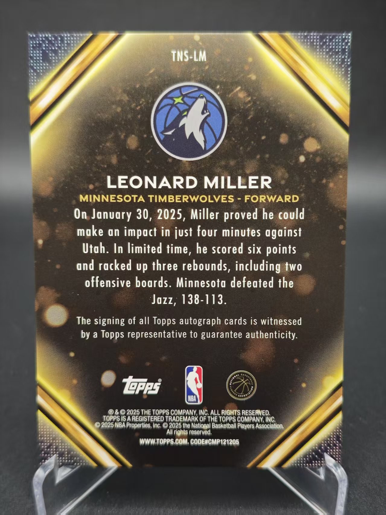 2025 【六六代卖 预付快速回款】 TOPPS Leonard Miller RC 伦纳德 米勒 森林狼 08/25编 新秀 签字 折射(套子001)