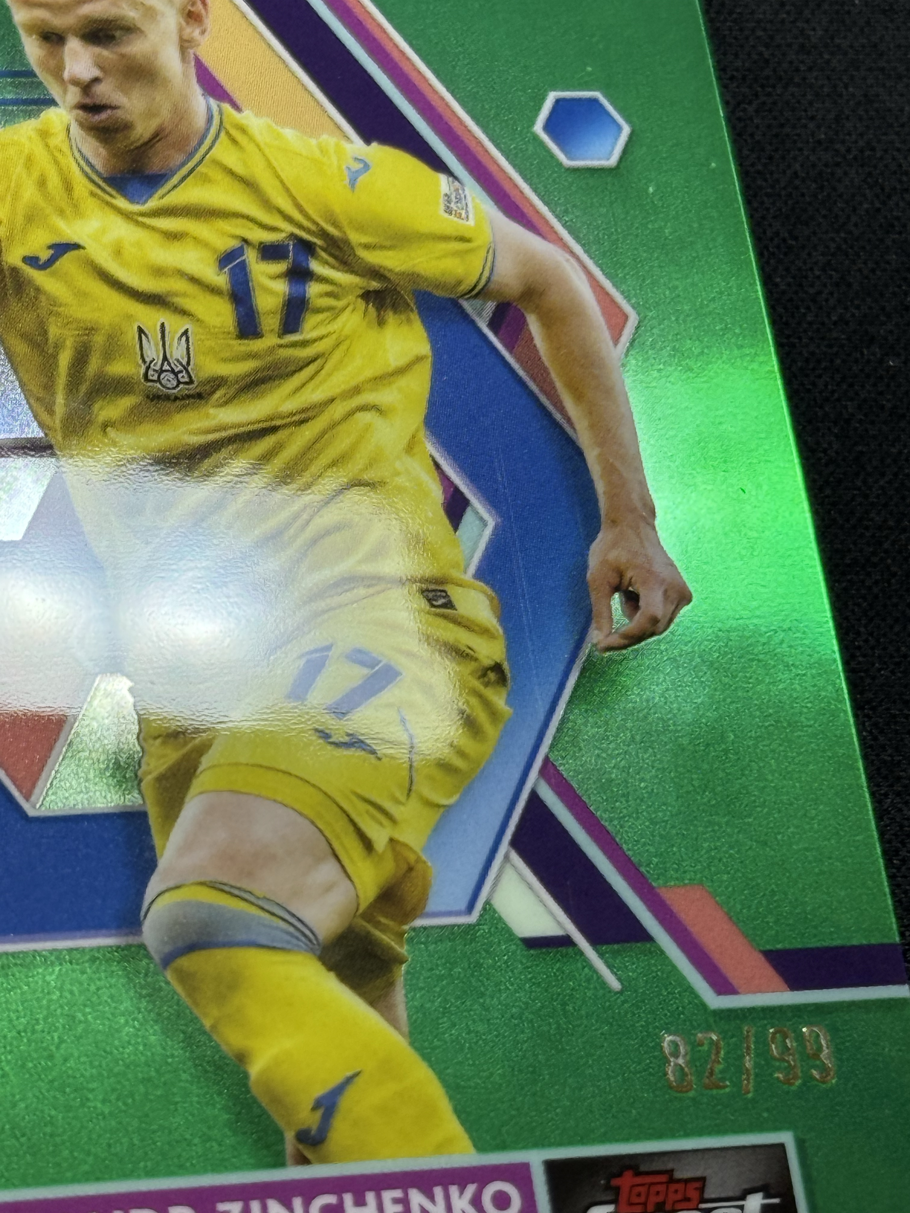 2023 Topps Finest Oleksandr Zinchenko 【小贝代拍】欧洲杯 Finest 乌克兰 津琴科 绿折 /99编 瑕疵如图 拍前看描述 H MFC
