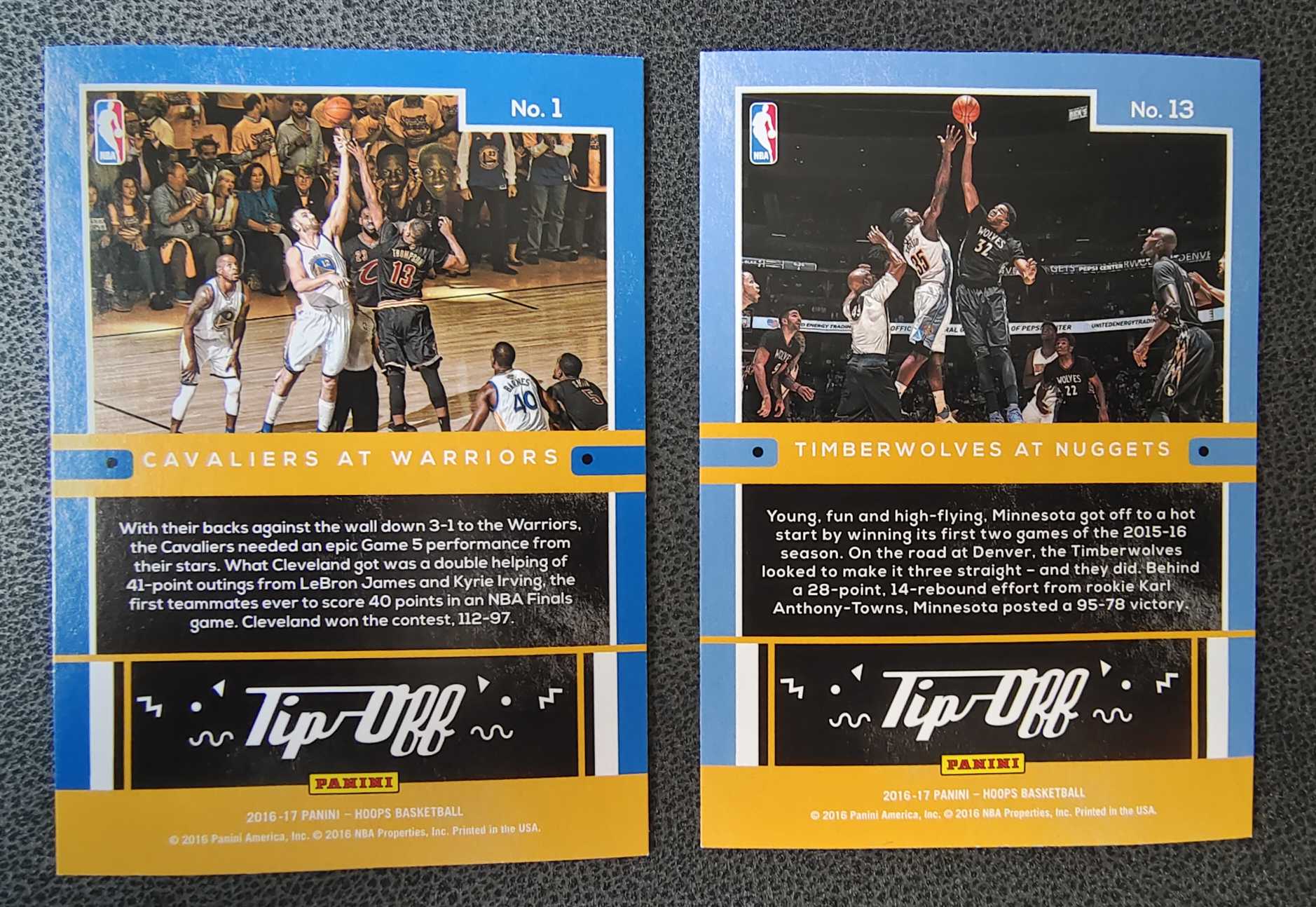 2016-17 Panini NBA Hoops Karl Anthony Towns 勇士队 骑士队 总决赛跳球特卡 两张打包 卡品如图