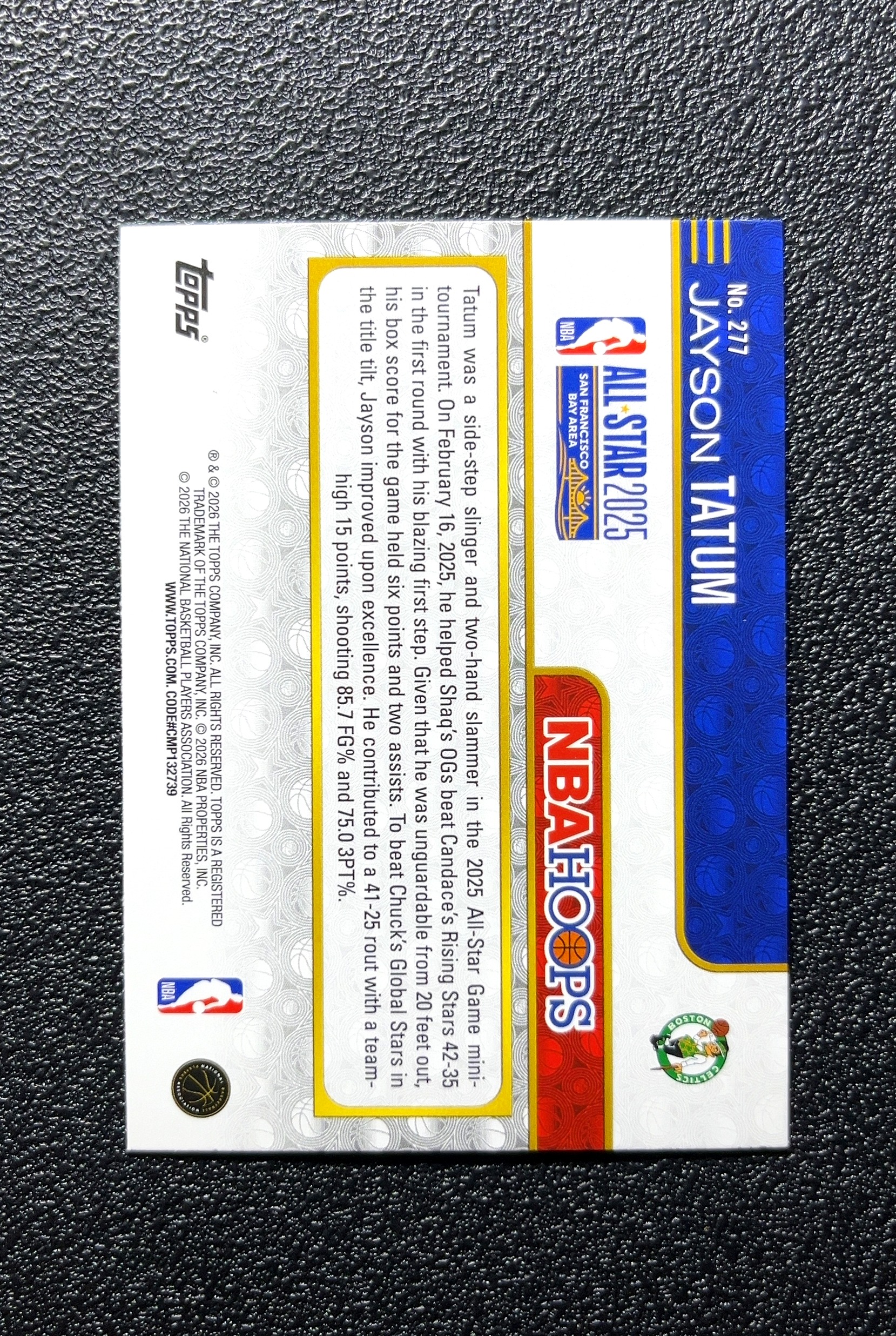【小白1%代卖】2026 Topps NBA Hoops All-Star 2025 全明星 Jayson Tatum 杰森·塔图姆 彩虹箔折 折射 卡品如图 高价值 #277 0803