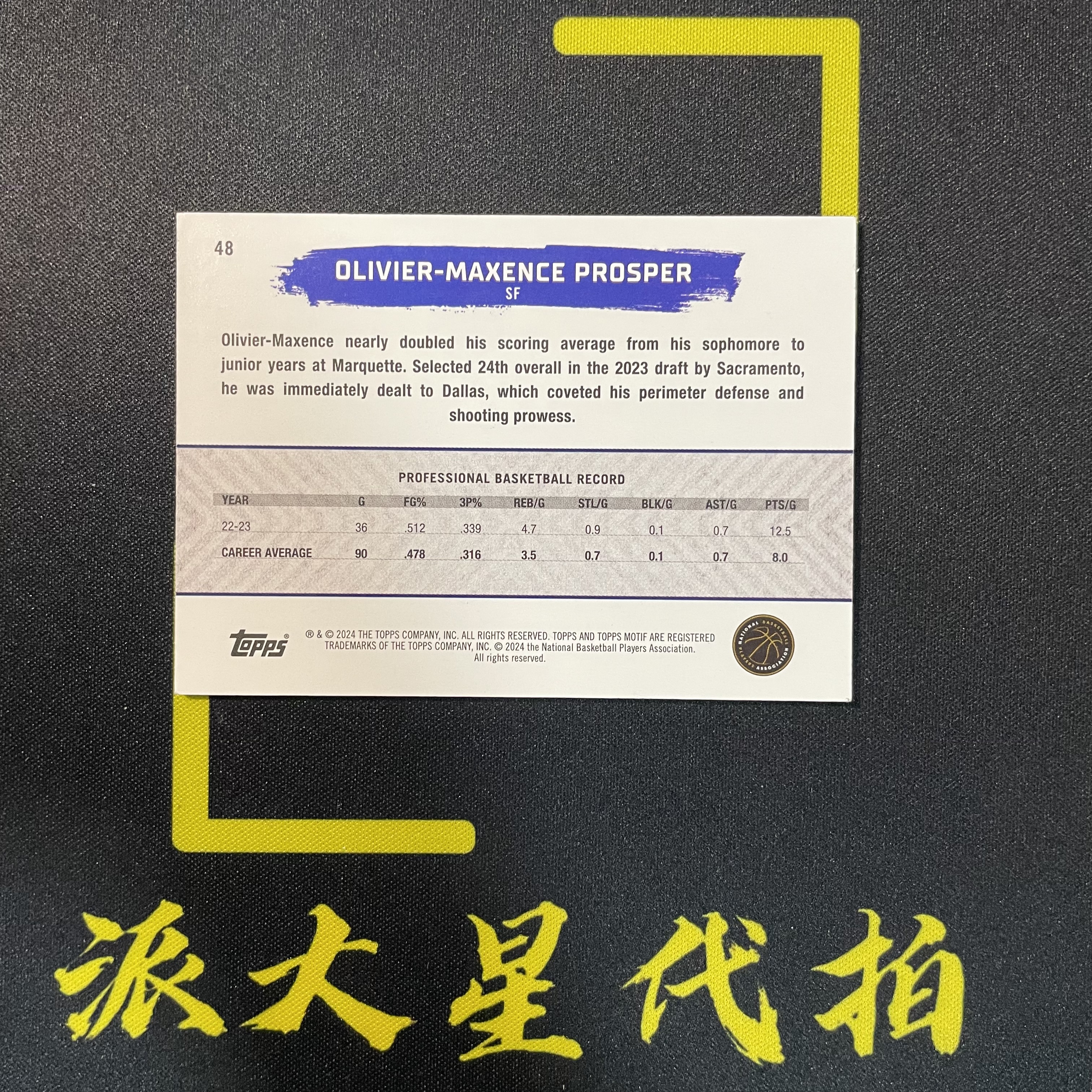 【派大星球星卡代拍】2024 TOPPS MOTIF 普洛斯珀 新秀 56/99编 OLIWIER-MAXENCEPROSPER#1129#北瞑