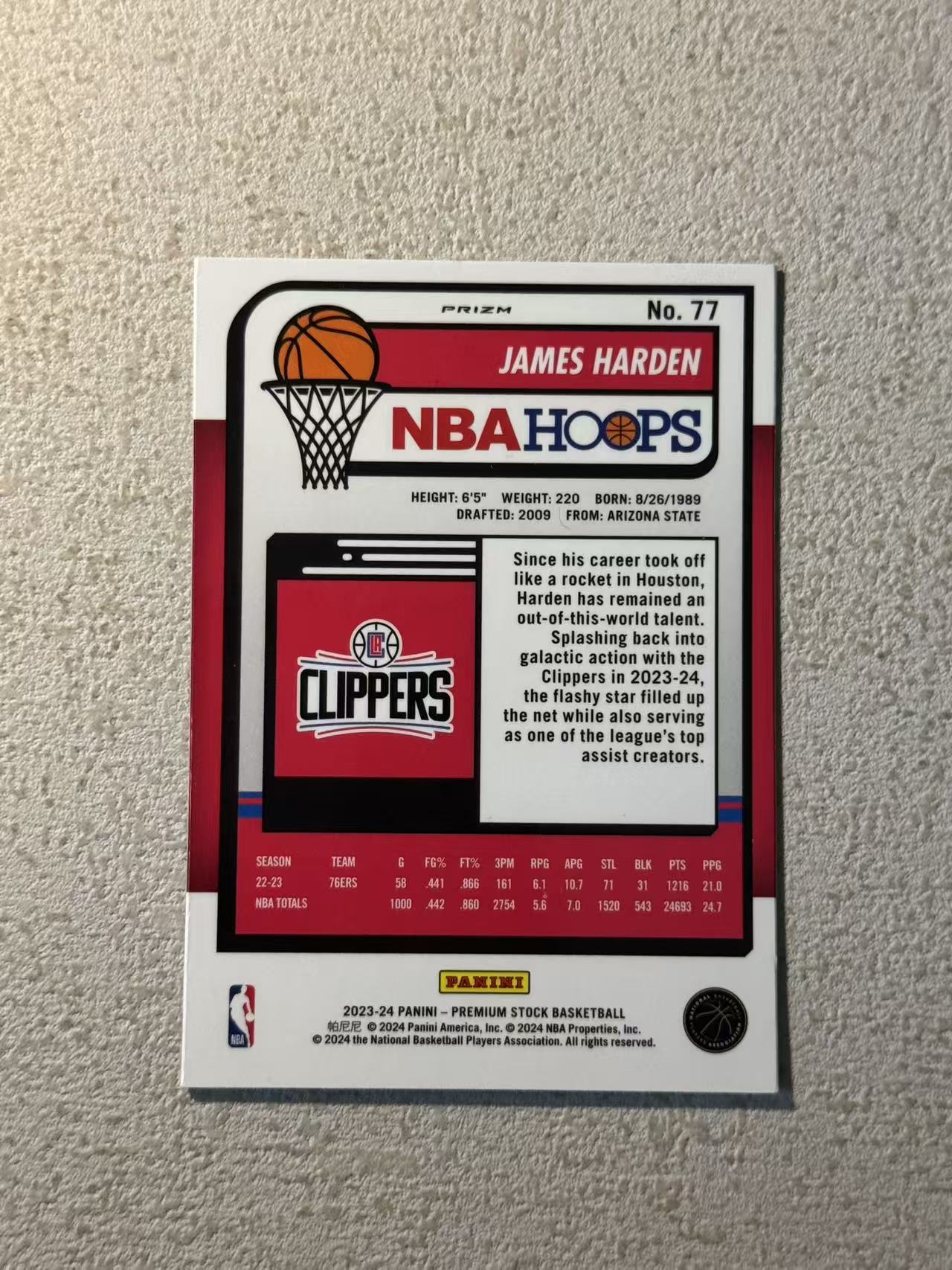 2023-24 Panini Hoops James Harden 快船 詹姆斯 哈登 大比例 白碎冰折 折射 sp 经典选图 收藏必备