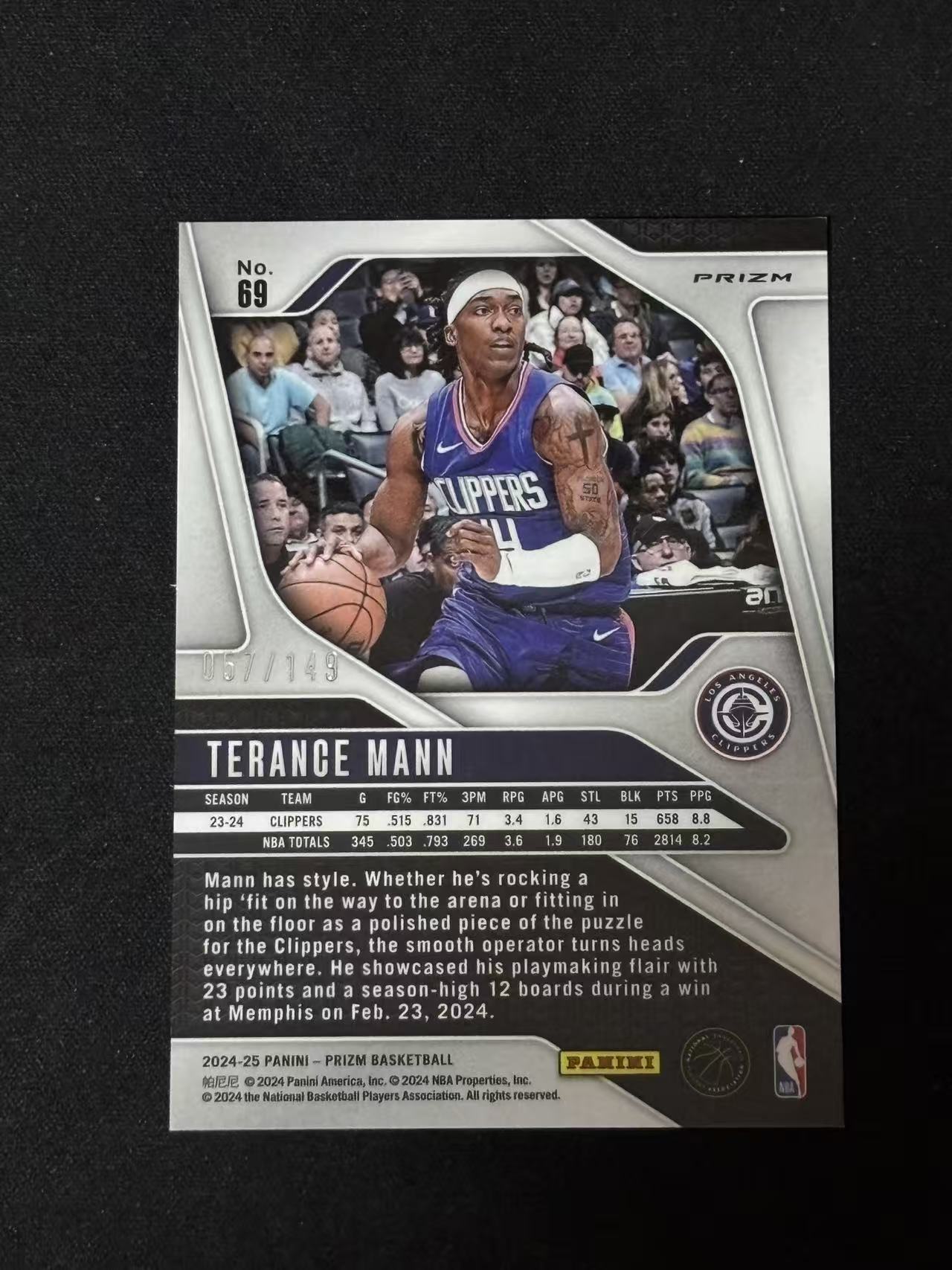 2024-25 Panini prizm Terance Mann 【磊子球星卡】特伦斯 曼 pz 紫碎冰 57/149编 快船